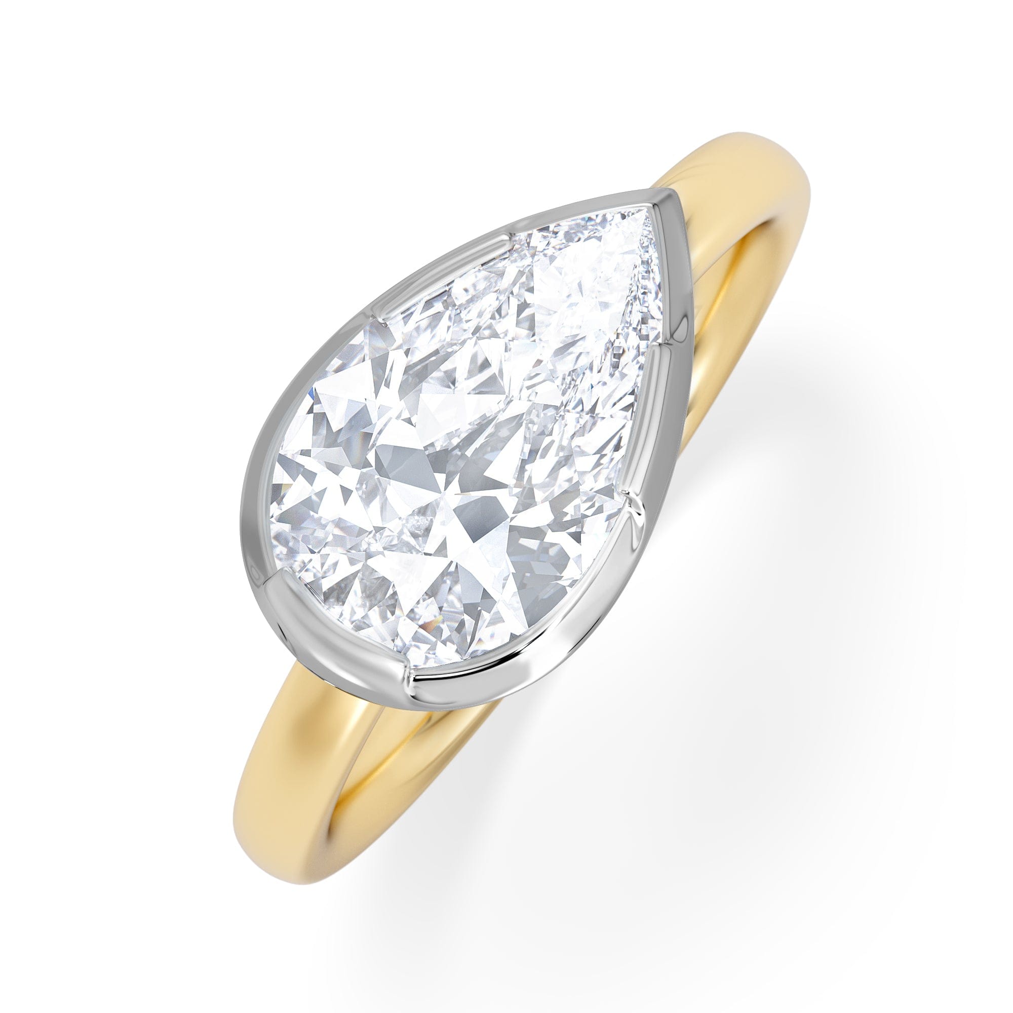 Solitaire East West 2.00ct Pear Cut Lab Diamond Solitaire Engagement Ring in 18K Yellow Gold