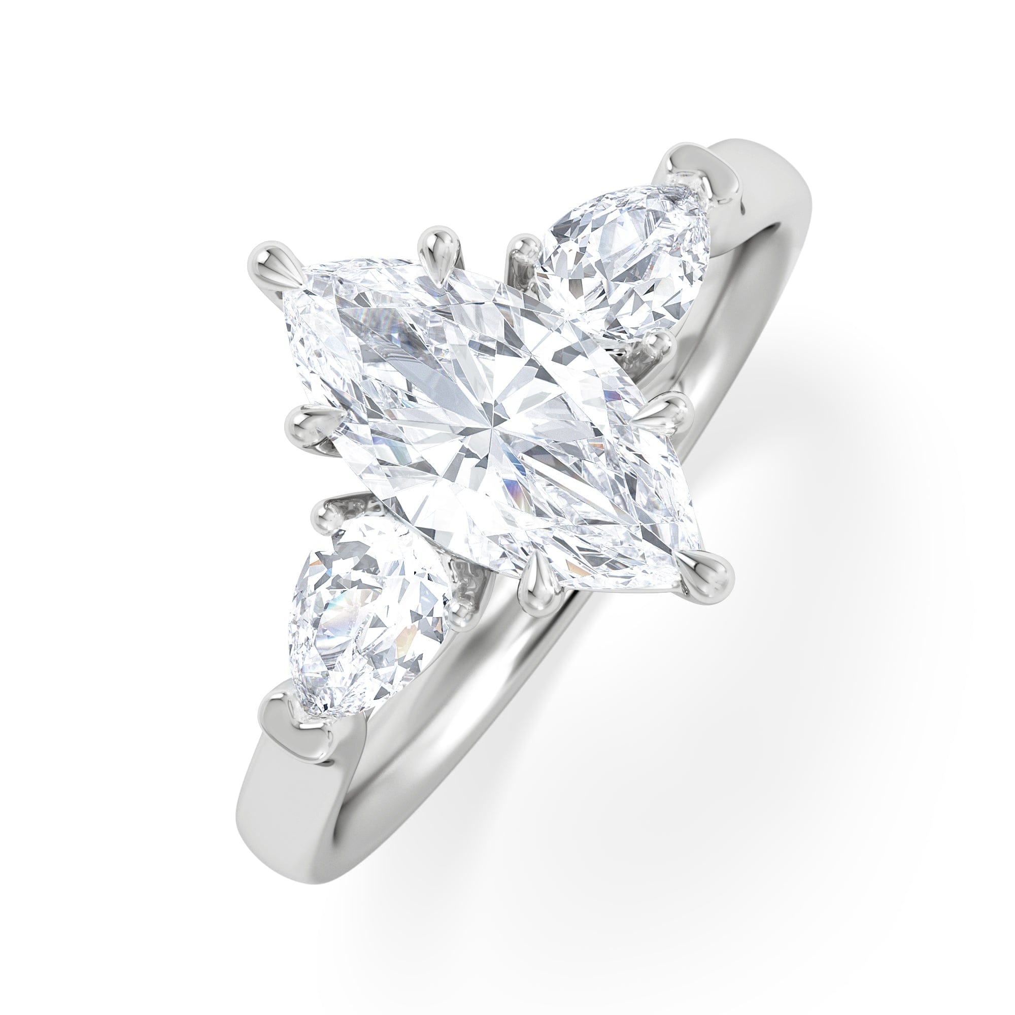 Diamond Adore 1.50ct Marquise Cut Lab Diamond 3 Stone Engagement Ring in Platinum