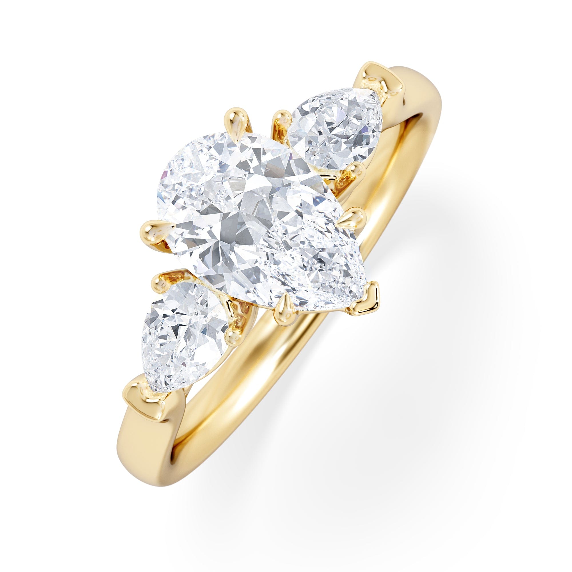 Diamond Adore 1.50ct Pear Cut Lab Diamond 3 Stone Engagement Ring in 18K Yellow Gold