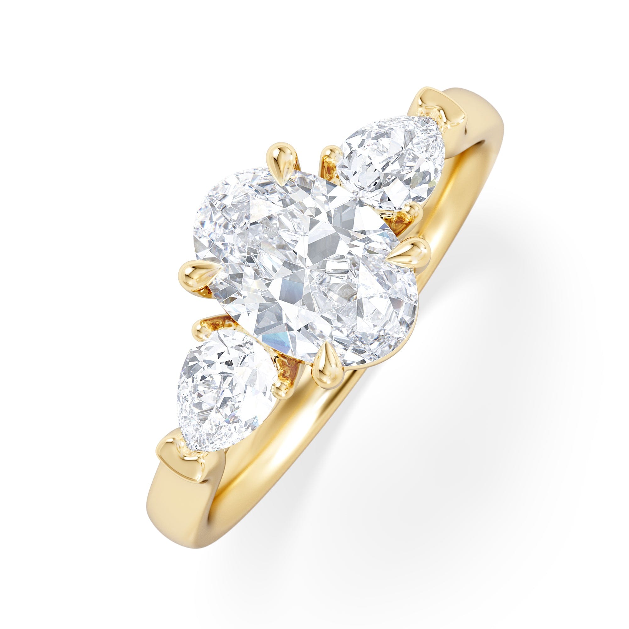 Diamond Adore 1.50ct Oval Cut Lab Diamond 3 Stone Engagement Ring in 18K Yellow Gold