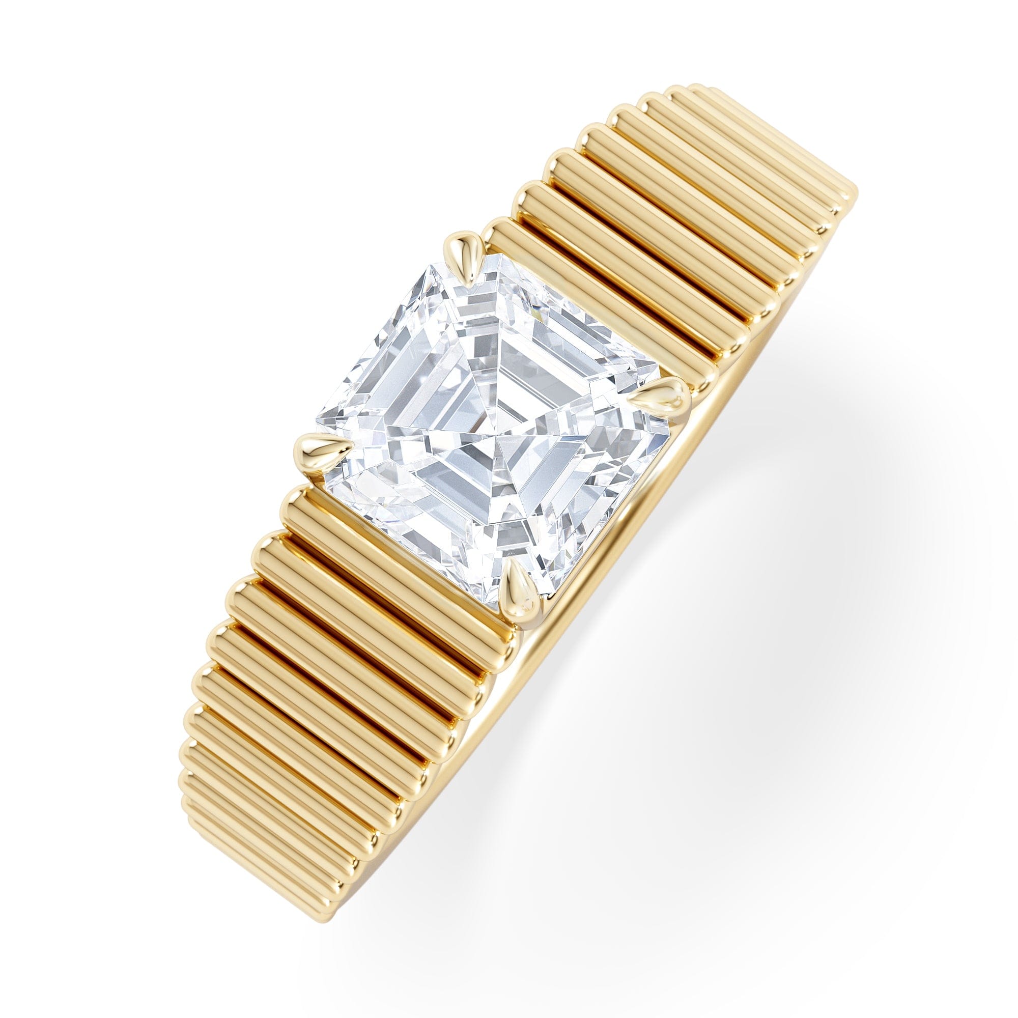 Lab Grown Flute 1.00ct Assher Cut Lab Grown Diamond Solitaire Ring 18K Yellow Gold