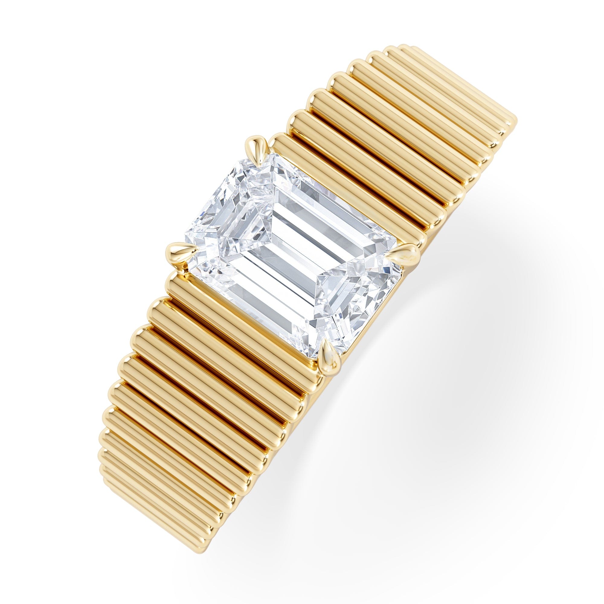 Lab Grown Flute 1.00ct Emerald Cut Lab Grown Diamond Solitaire Ring 18K Yellow Gold