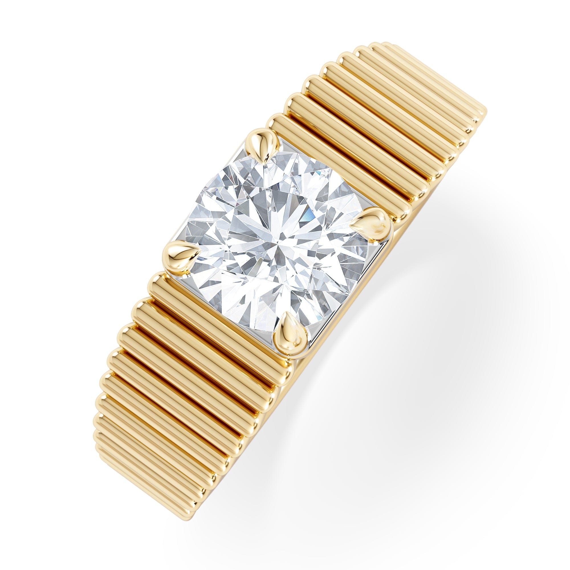 Lab Grown Flute 1.00ct Round Cut Lab Grown Diamond Solitaire Ring in 18K Yellow Gold
