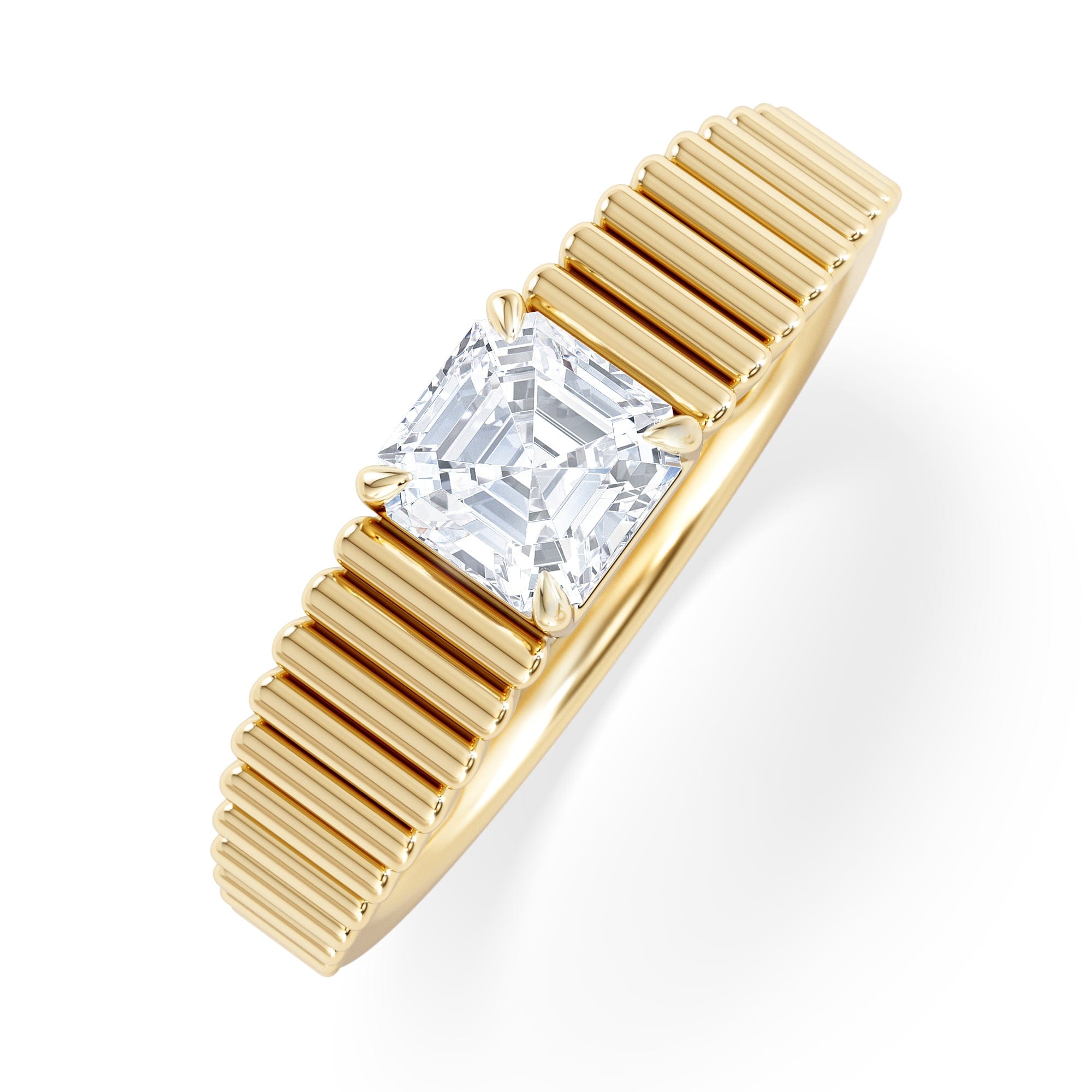 Lab Grown Flute 0.50ct Assher Cut Lab Grown Diamond Solitaire Ring 18K Yellow Gold
