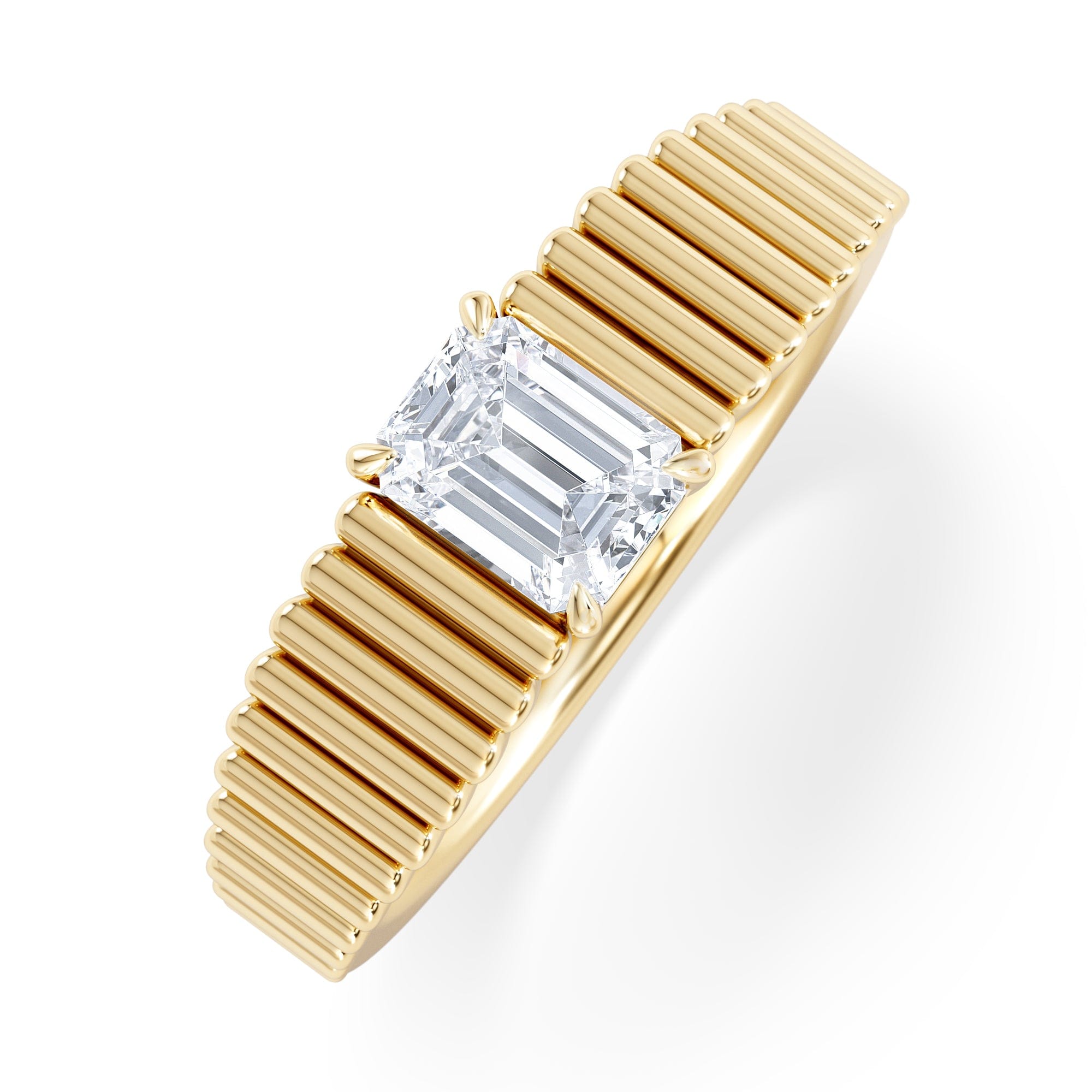 Lab Grown Flute 0.50ct Emerald Cut Lab Grown Diamond Solitaire Ring 18K Yellow Gold