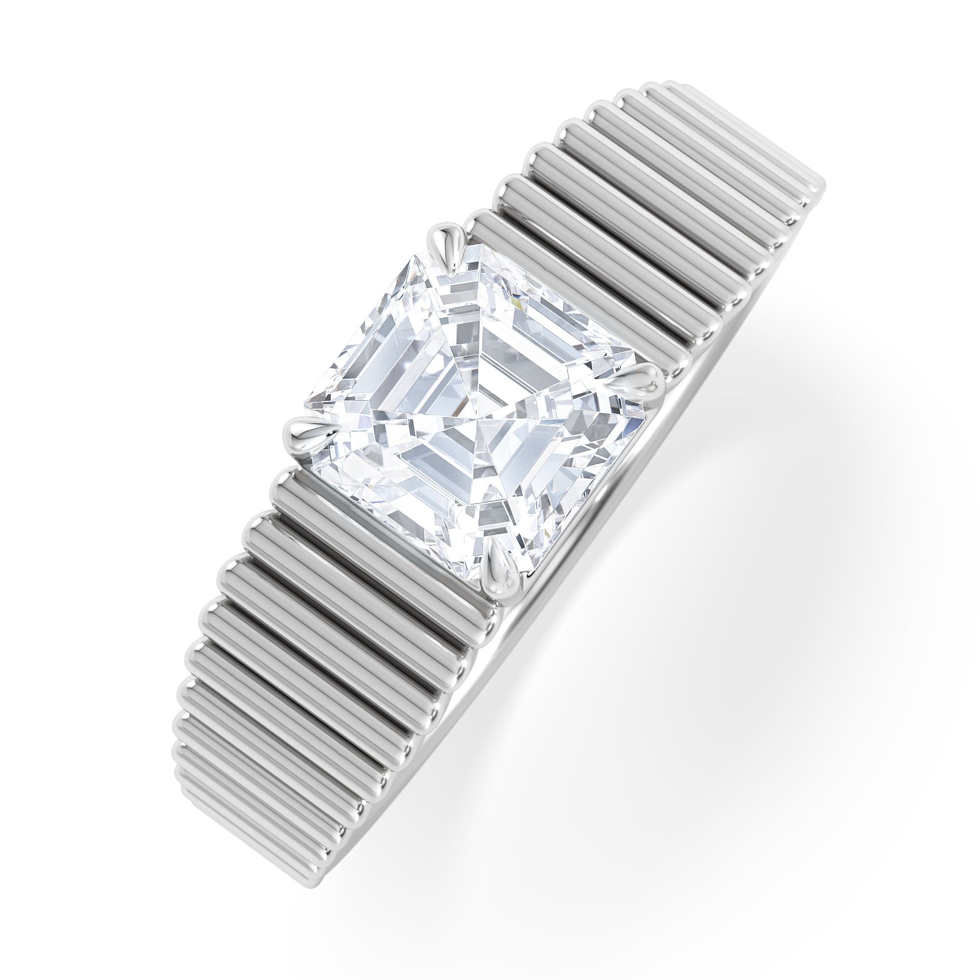 Lab Grown Flute 1.00ct Assher Cut Lab Grown Diamond Solitaire Ring in Platinum
