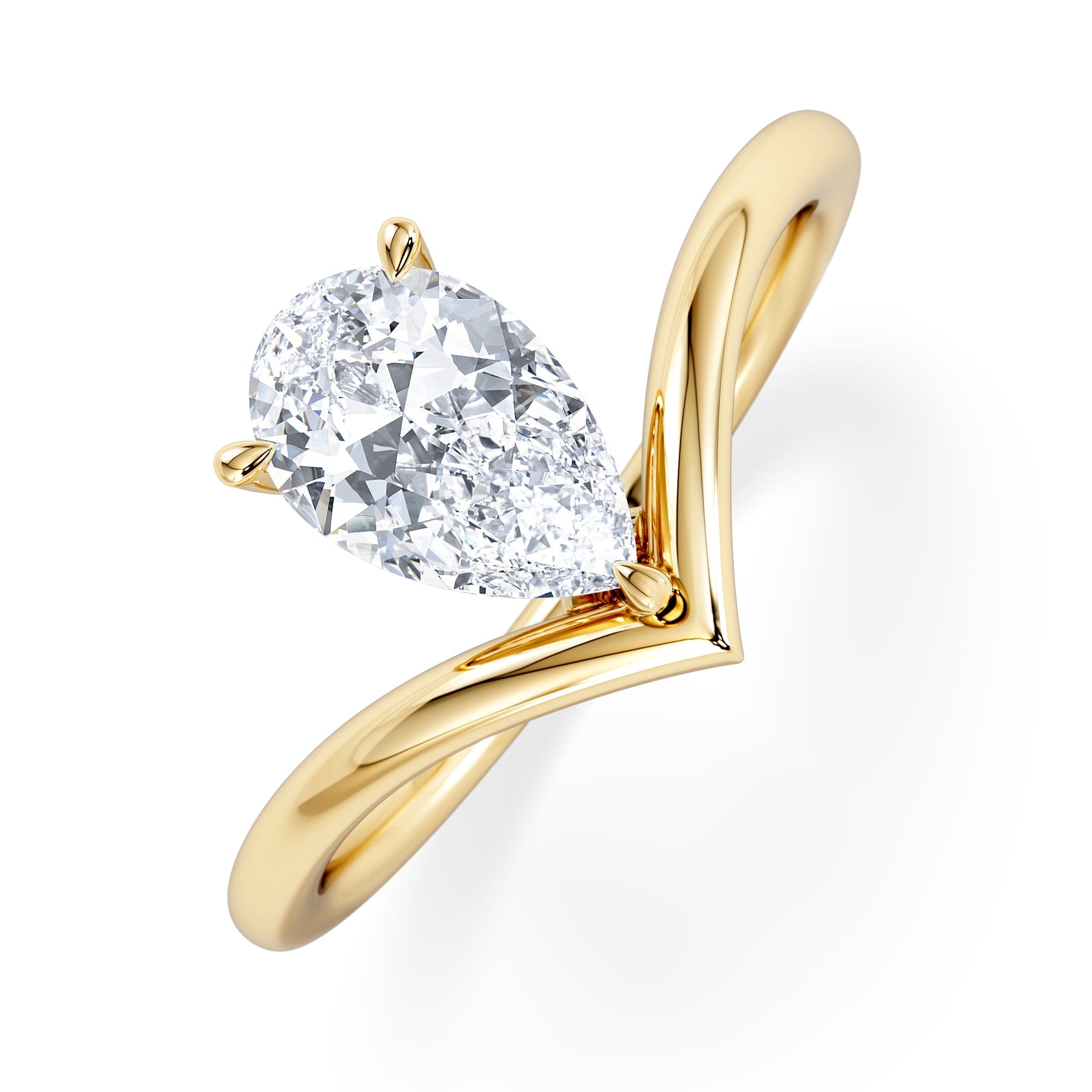 Solitaire Vela 1.00ct Pear Cut Lab Diamond Solitaire Engagement Ring in 18K Yellow Gold