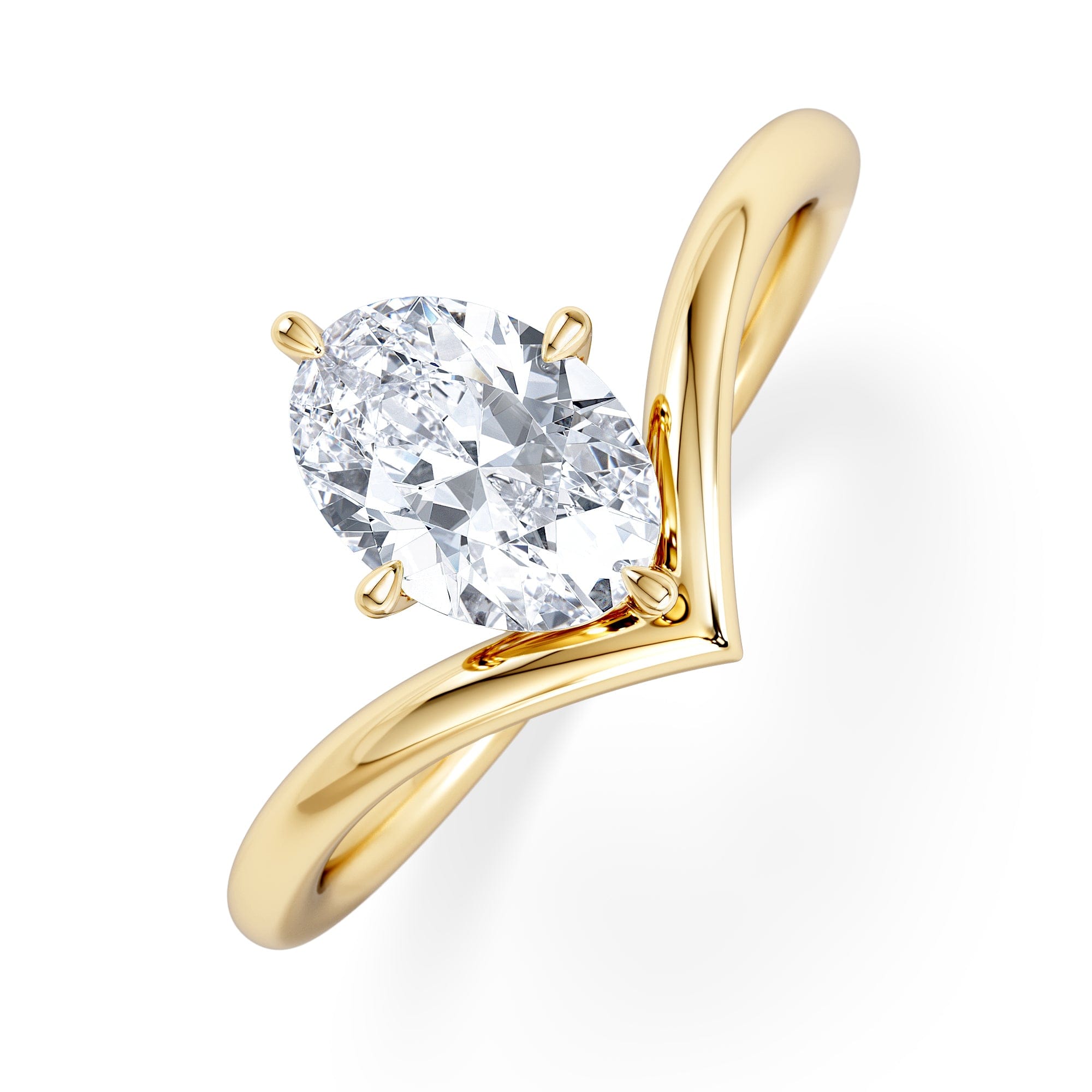 Solitaire Vela 1.00ct Oval Cut Lab Diamond Solitaire Engagement Ring in 18K Yellow Gold
