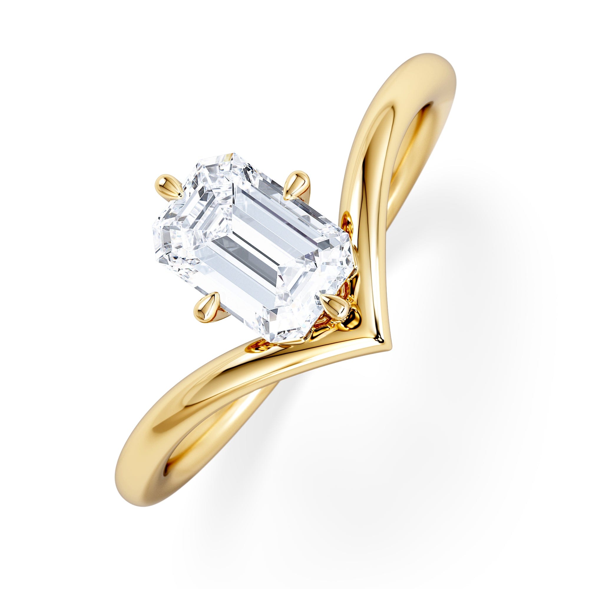 Solitaire Vela 1.00ct Emerald Cut Lab Diamond Solitaire Engagement Ring in 18K Yellow Gold