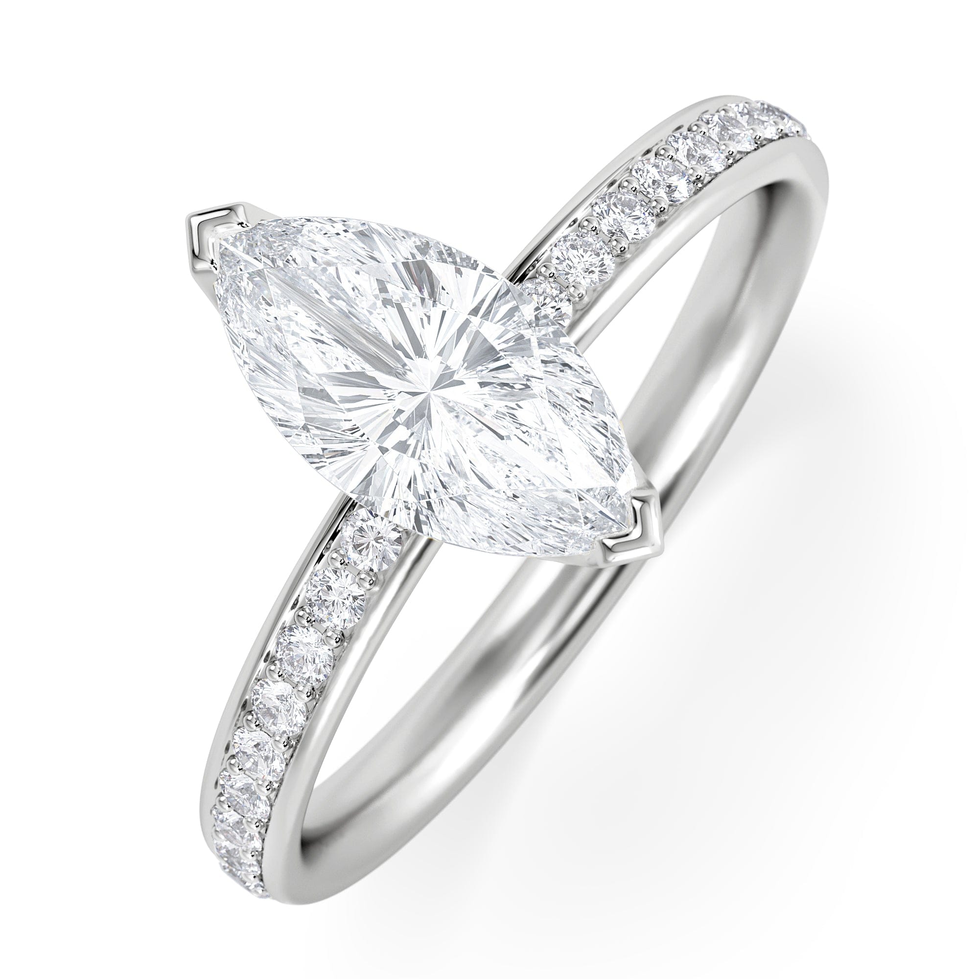 Solitaire Origin 1.25ct Marquise Cut Lab Diamond Solitaire Engagement Ring with Side Stones in Platinum