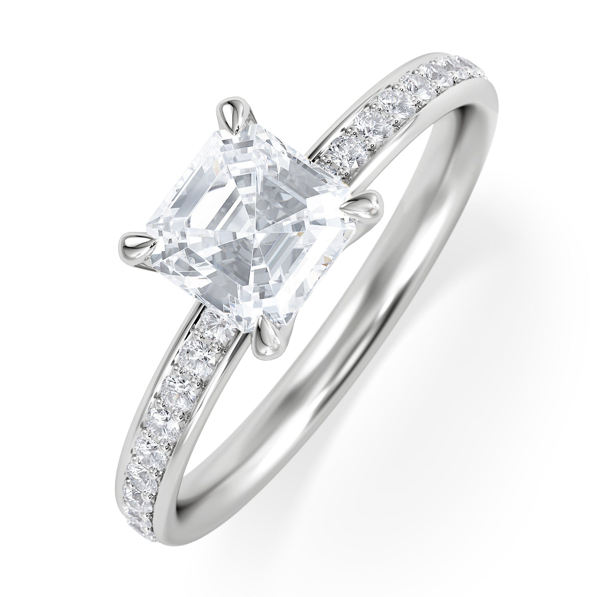 Solitaire Origin 1.25ct Asscher Cut Lab Diamond Solitaire Engagement Ring with Side Stones in Platinum