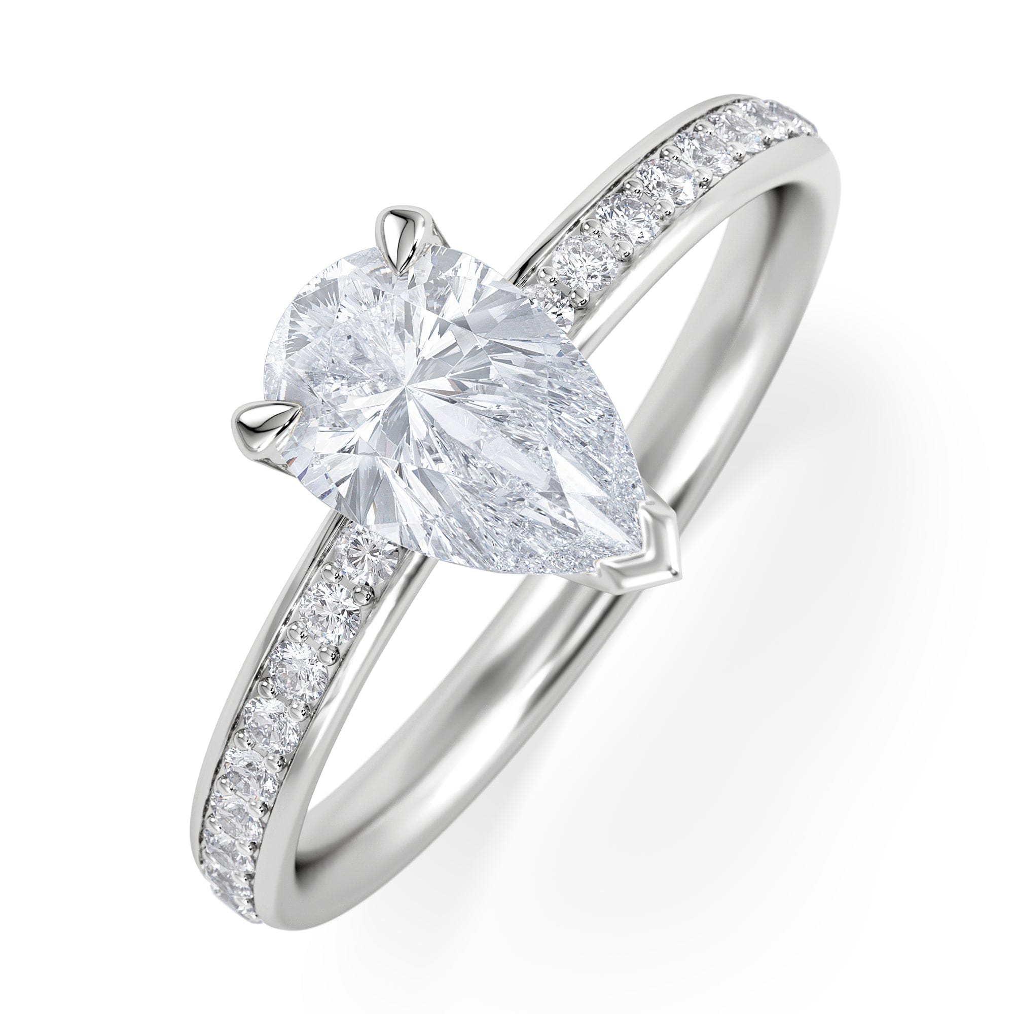 Solitaire Origin 1.25ct Pear Cut Lab Diamond Solitaire Engagement Ring with Side Stones in Platinum