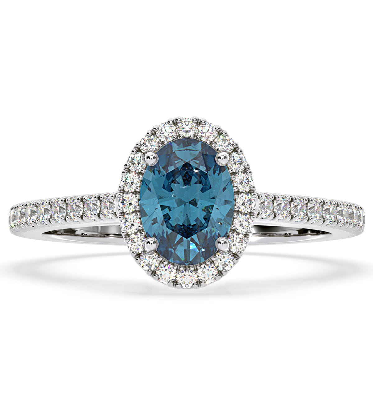 Diamond Georgina Blue Lab Diamond Oval Halo 1.60ct Ring in 18K White Gold - Elara Collection