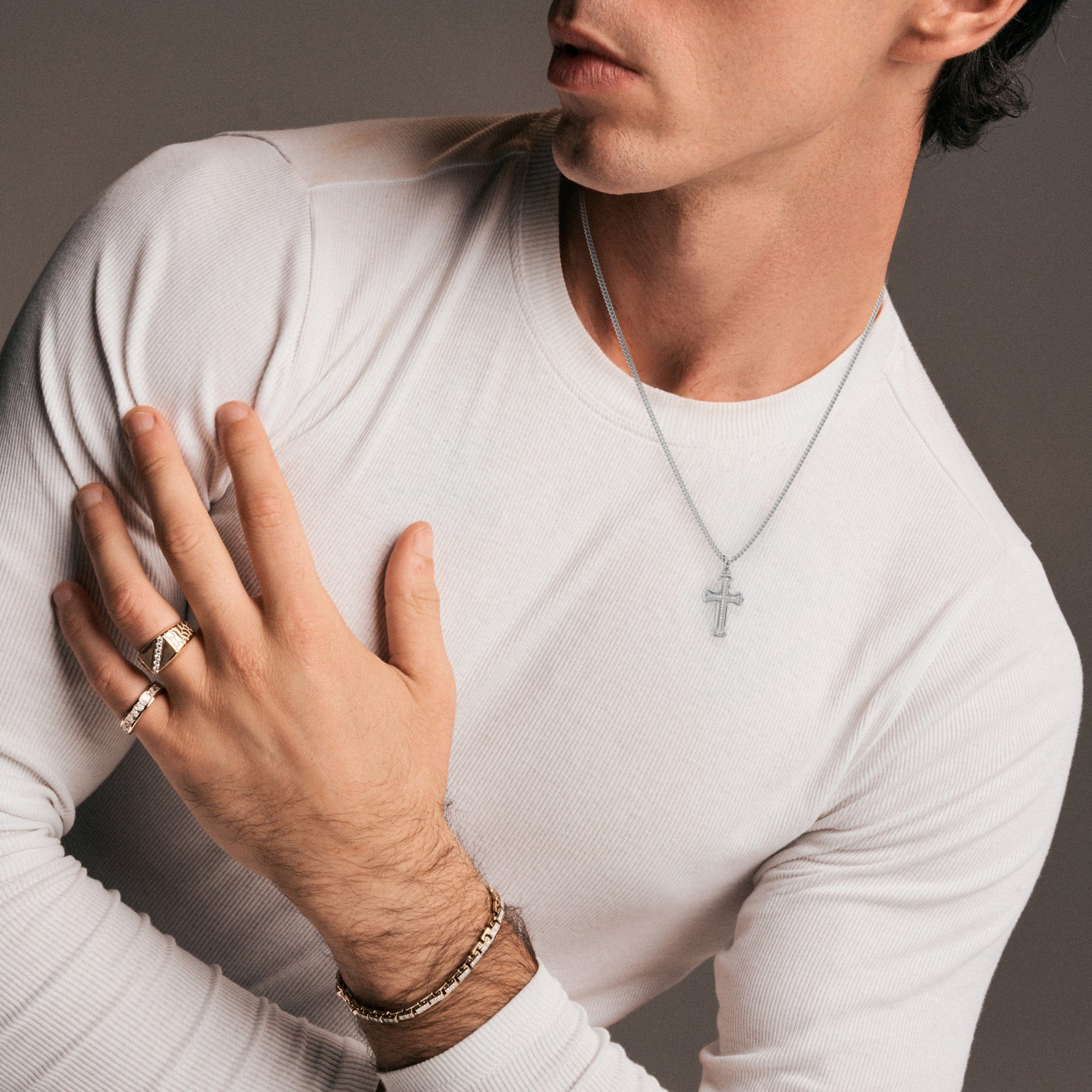 Lab Grown Men’s 0.15ct Lab Grown Diamond Cross Pendant Necklace in Sterling Silver