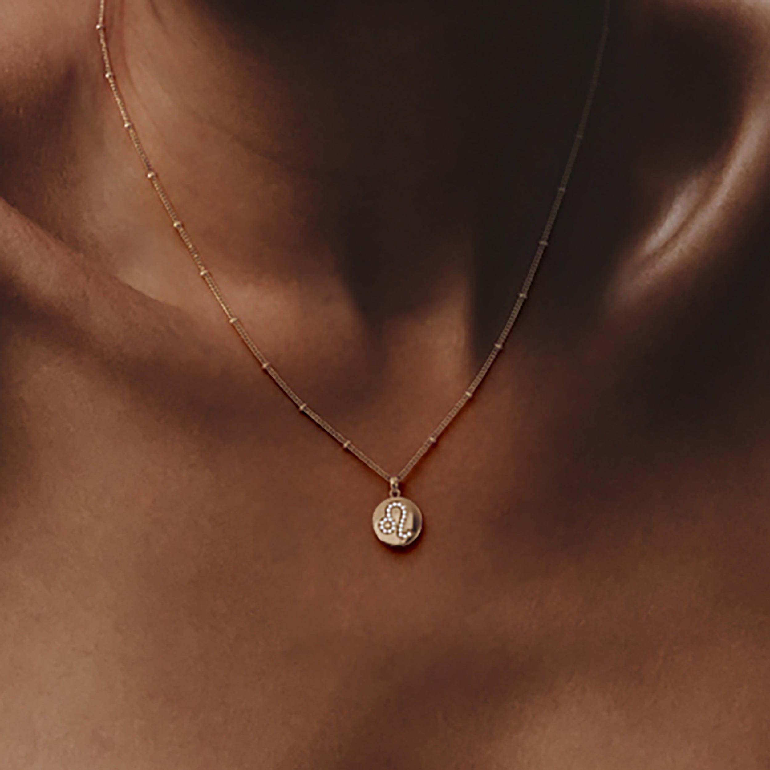 Lab Grown Astrology Leo 0.07ct Lab Grown Diamond Medallion Pendant Necklace in 18K Gold Vermeil