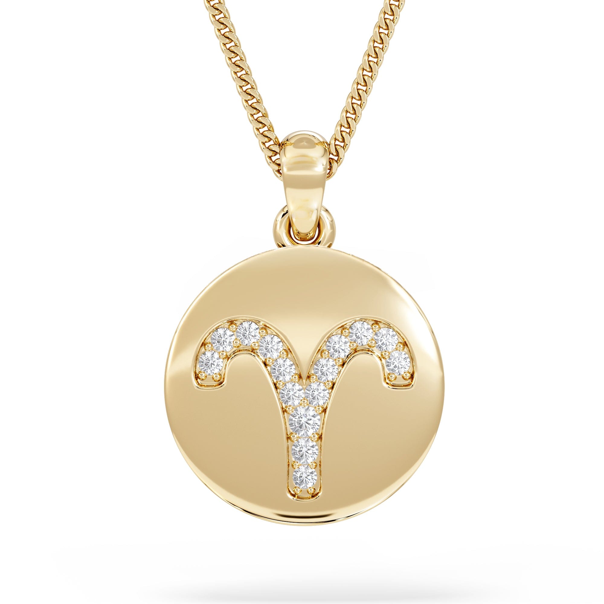 Lab Grown Astrology Aries 0.07ct Lab Grown Diamond Medallion Pendant Necklace in 18K Gold Vermeil