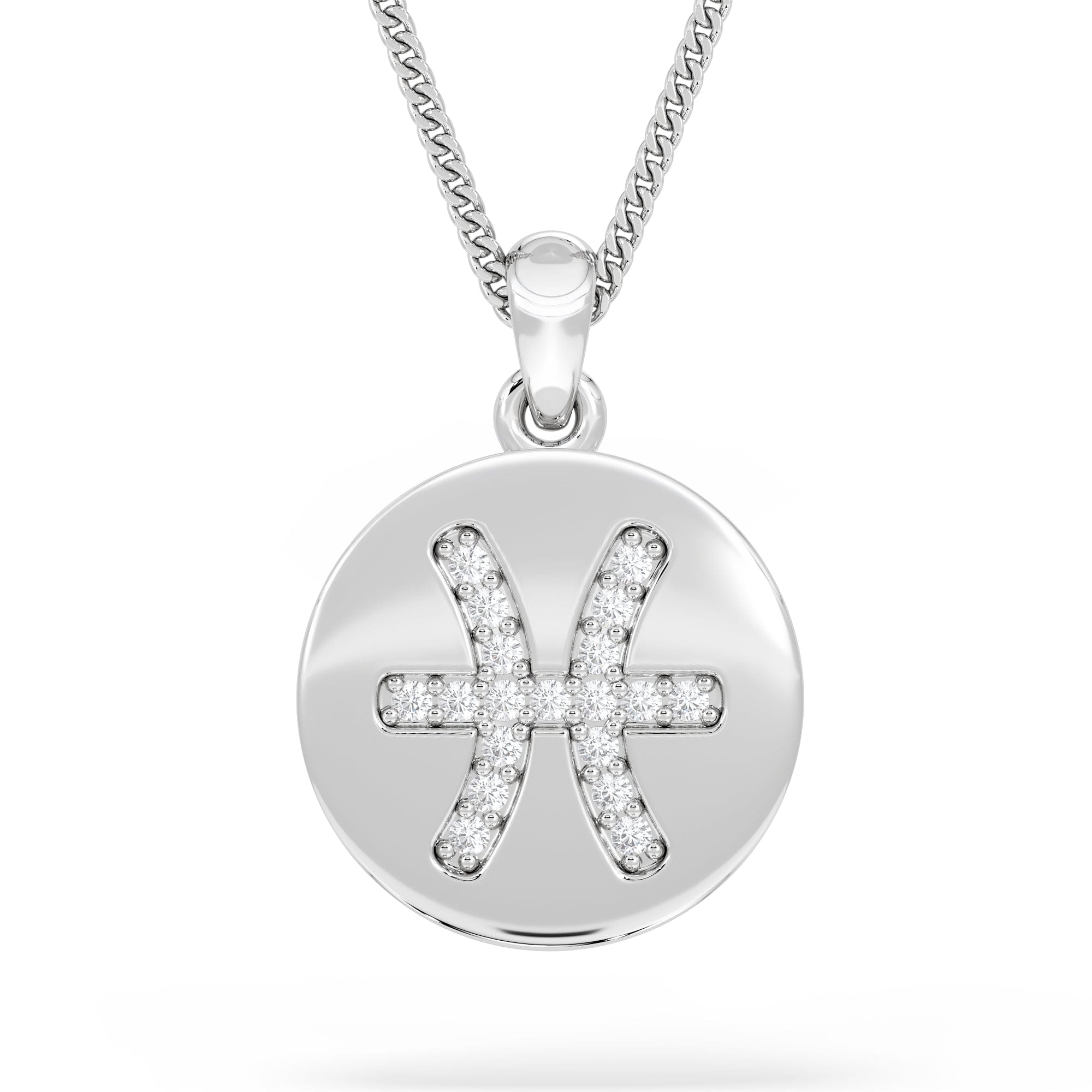 Lab Grown Astrology Pisces 0.07ct Lab Grown Diamond Medallion Pendant Necklace in Sterling Silver