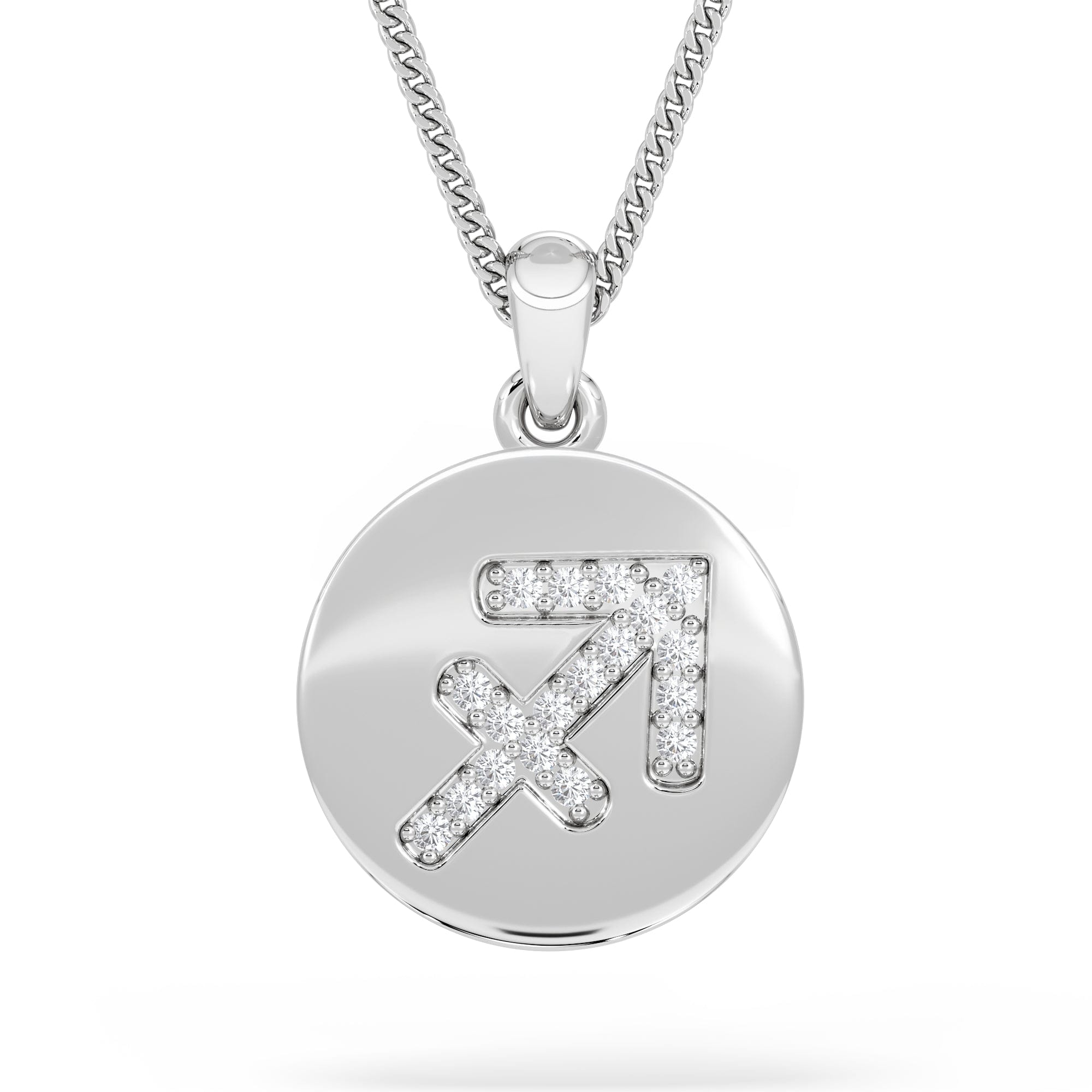 Lab Grown Astrology Sagittarius 0.07ct Lab Grown Diamond Medallion Pendant Necklace in Sterling Silver