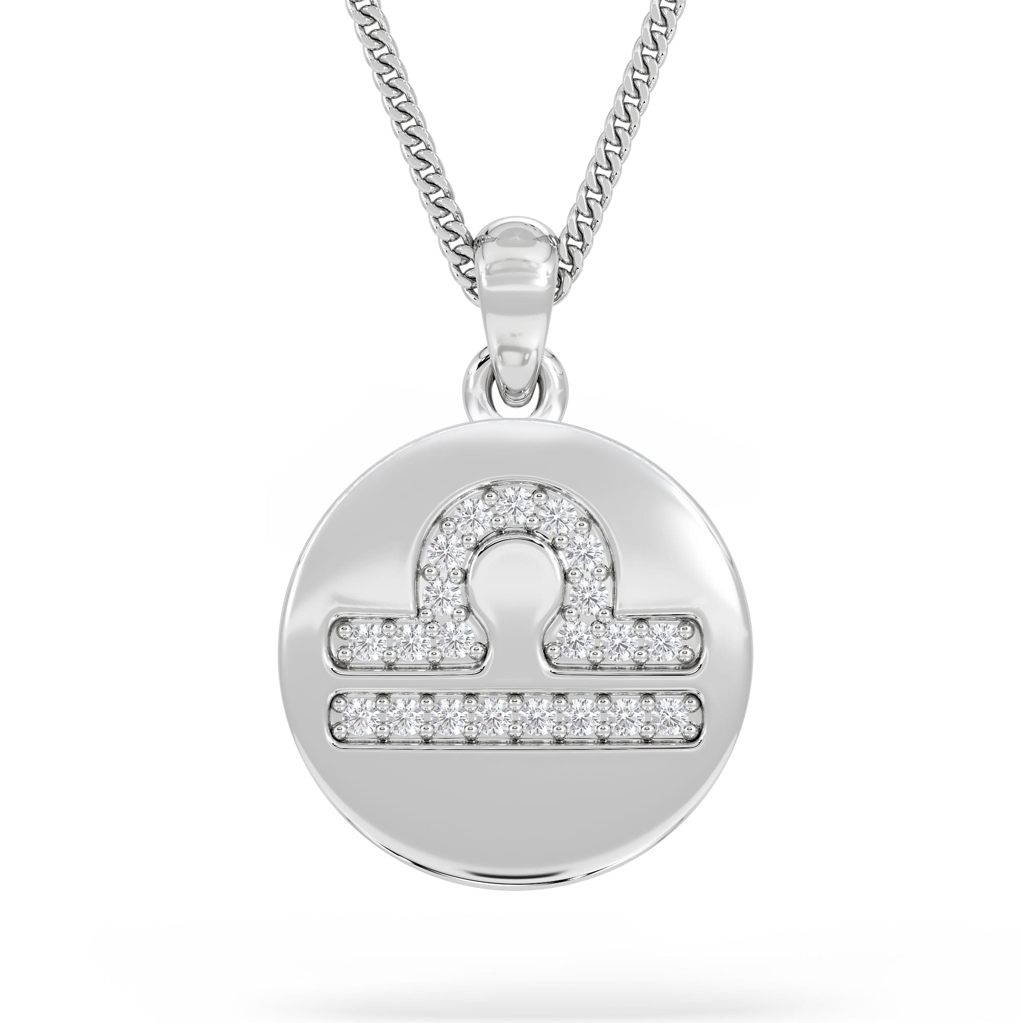 Lab Grown Astrology Libra 0.07ct Lab Grown Diamond Medallion Pendant Necklace in Sterling Silver