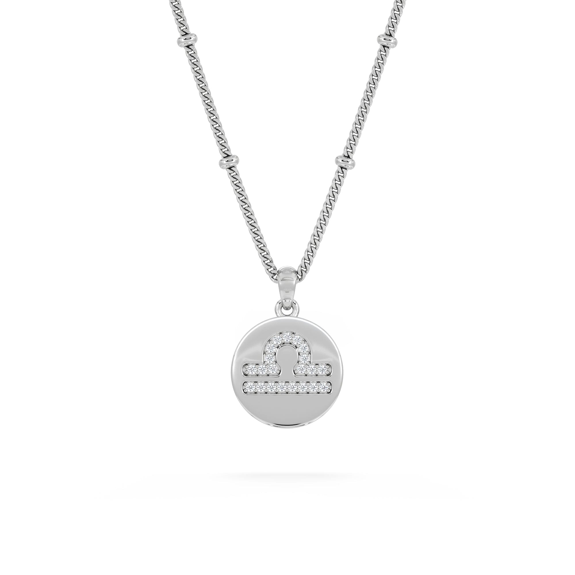Lab Grown Astrology Libra 0.07ct Lab Grown Diamond Medallion Pendant Necklace in Sterling Silver