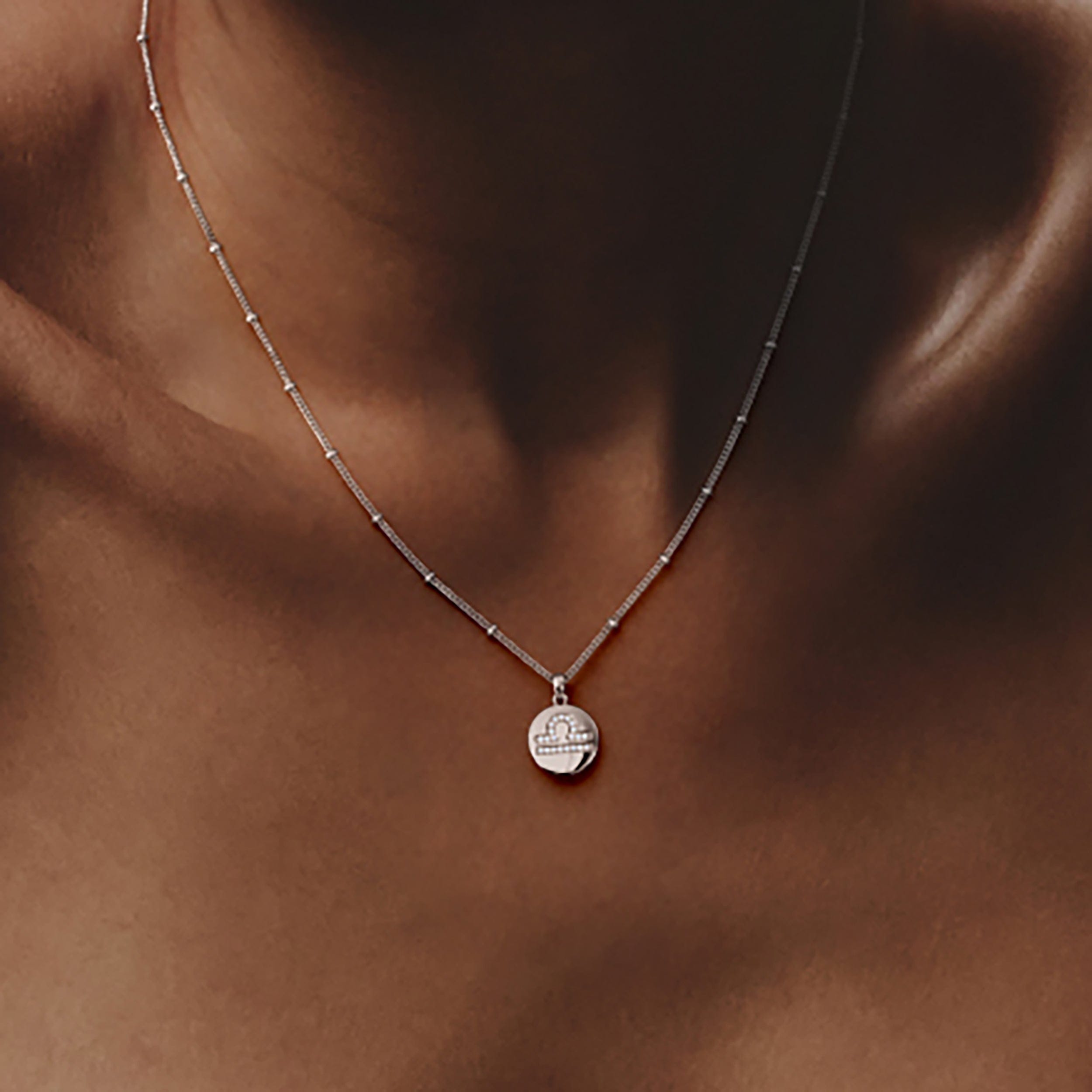 Lab Grown Astrology Libra 0.07ct Lab Grown Diamond Medallion Pendant Necklace in Sterling Silver