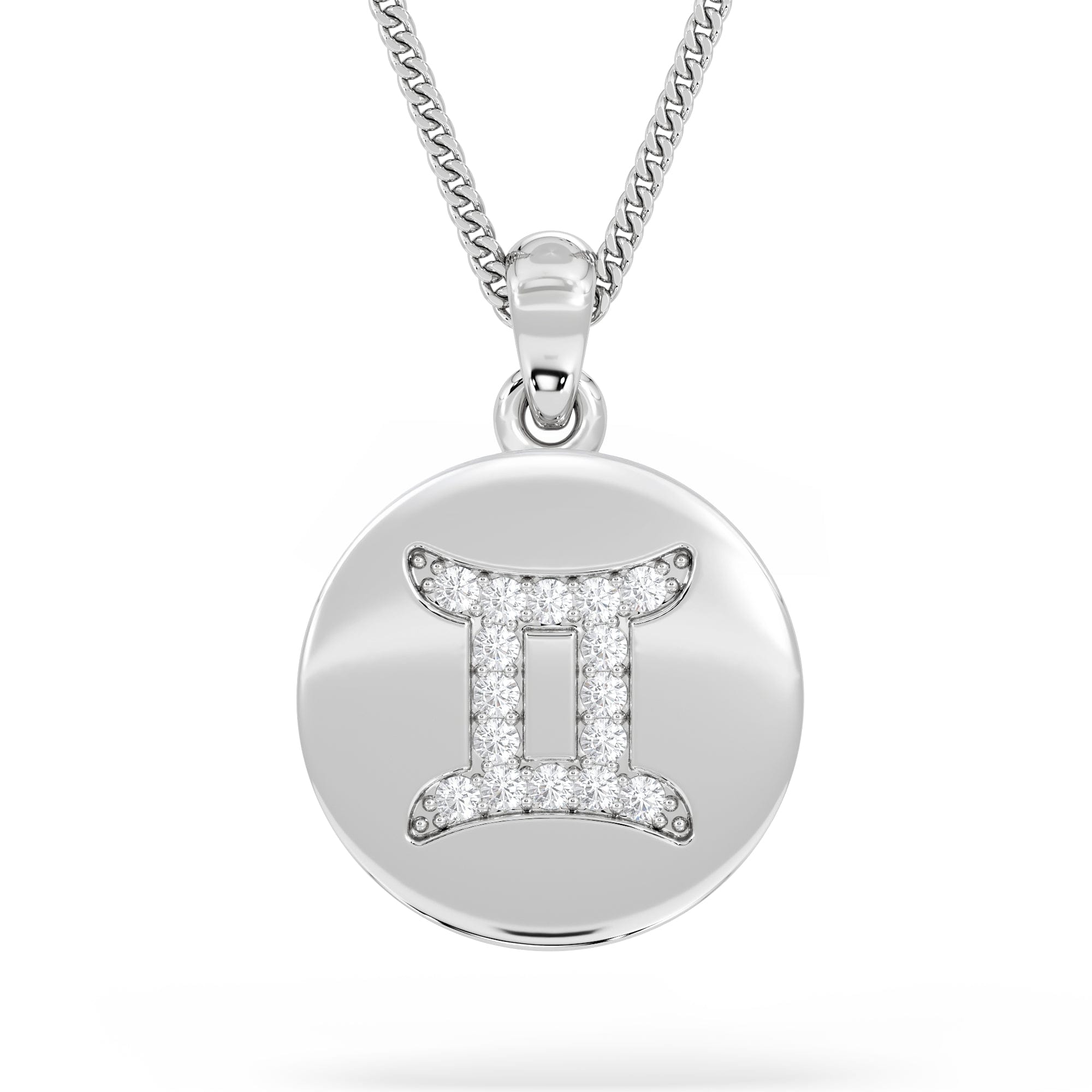 Lab Grown Astrology Gemini 0.07ct Lab Grown Diamond Medallion Pendant Necklace in Sterling Silver