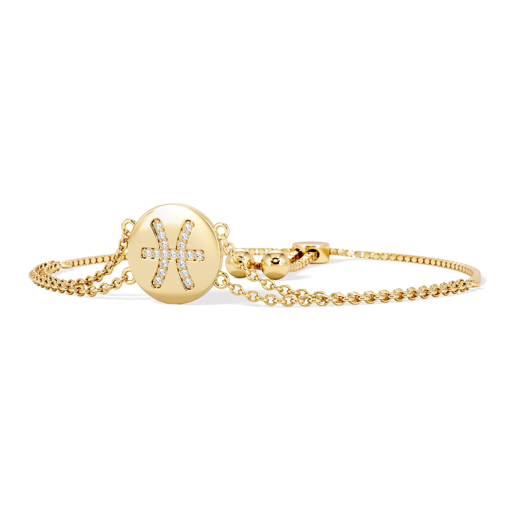 Lab Grown Astrology Pisces 0.07ct Lab Grown Diamond Adjustable Medallion Bracelet 18K Gold Vermeil