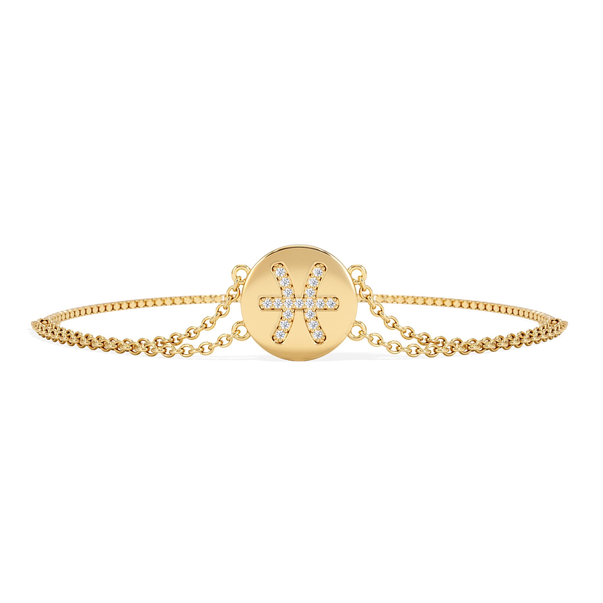 Lab Grown Astrology Pisces 0.07ct Lab Grown Diamond Adjustable Medallion Bracelet 18K Gold Vermeil