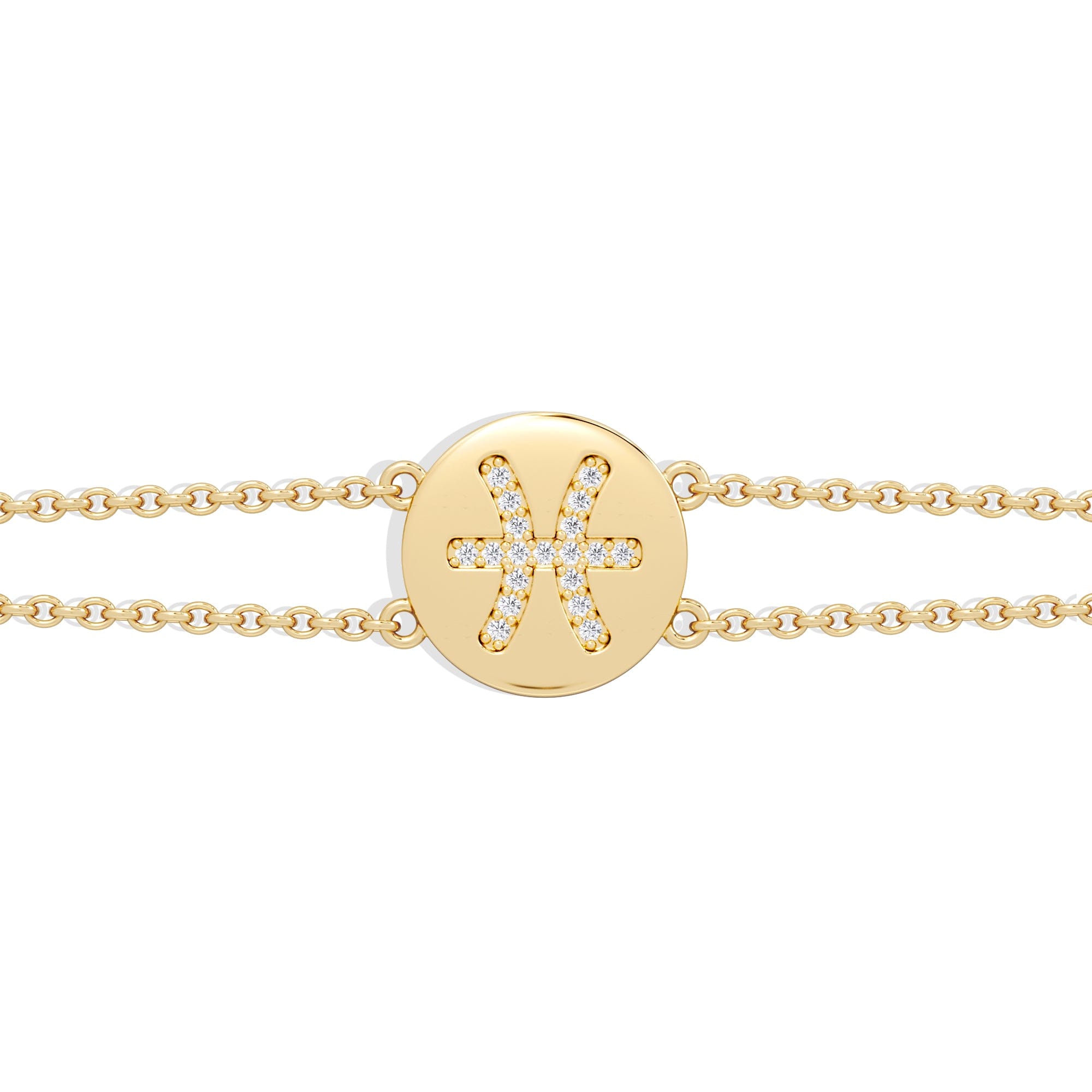 Lab Grown Astrology Pisces 0.07ct Lab Grown Diamond Adjustable Medallion Bracelet 18K Gold Vermeil