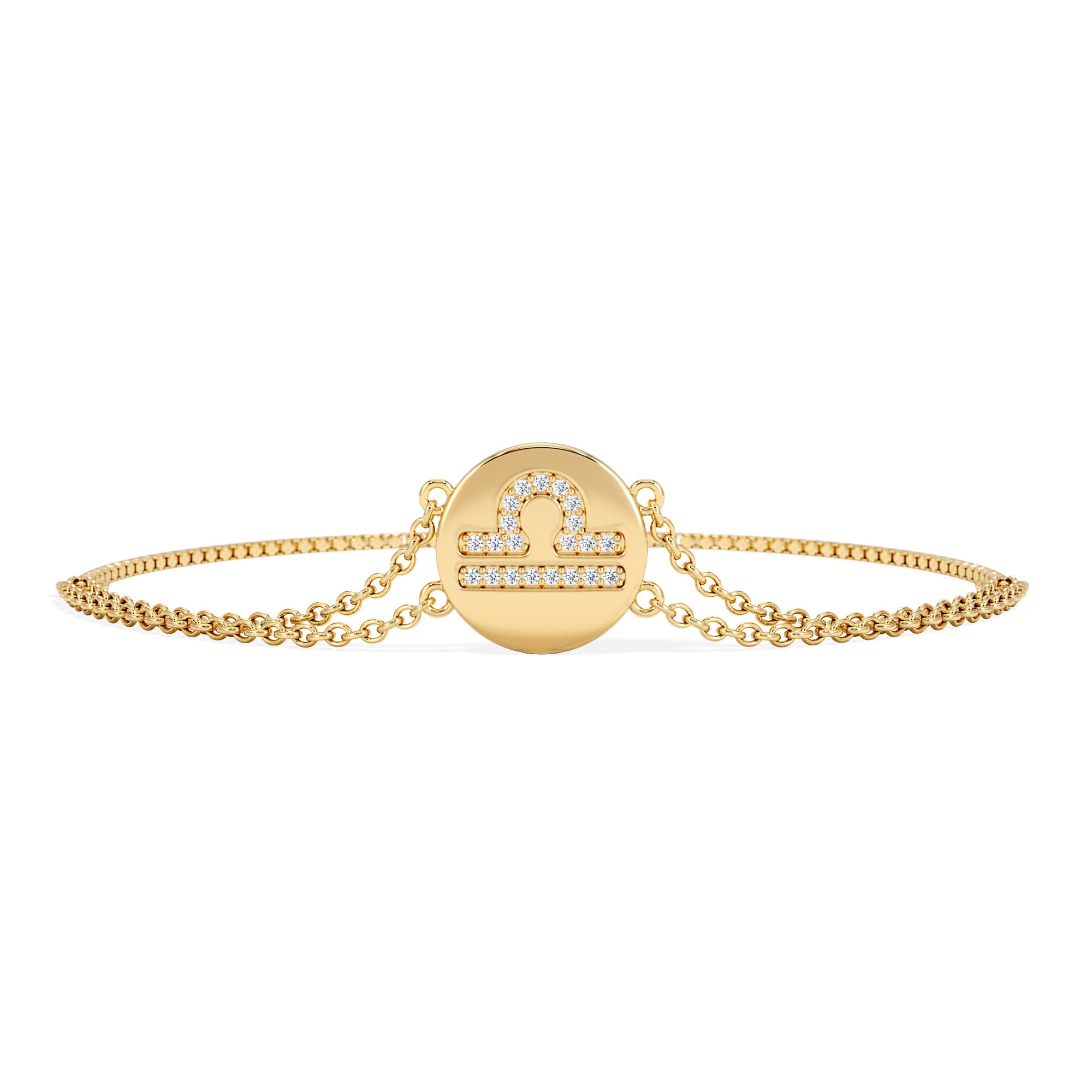Lab Grown Astrology Libra 0.07ct Lab Grown Diamond Adjustable Medallion Bracelet 18K Gold Vermeil