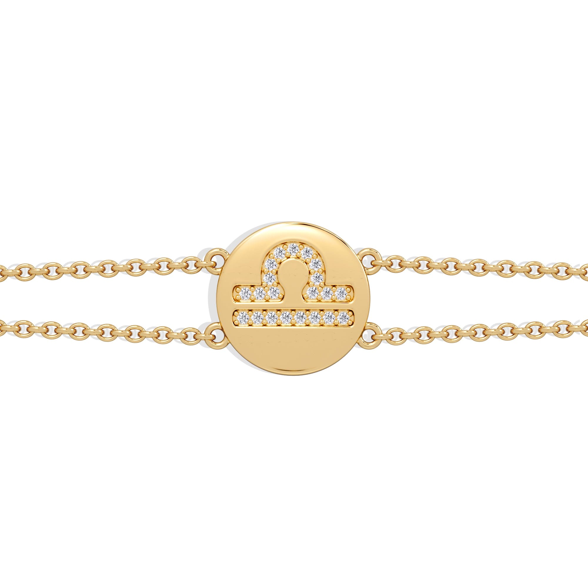 Lab Grown Astrology Libra 0.07ct Lab Grown Diamond Adjustable Medallion Bracelet 18K Gold Vermeil
