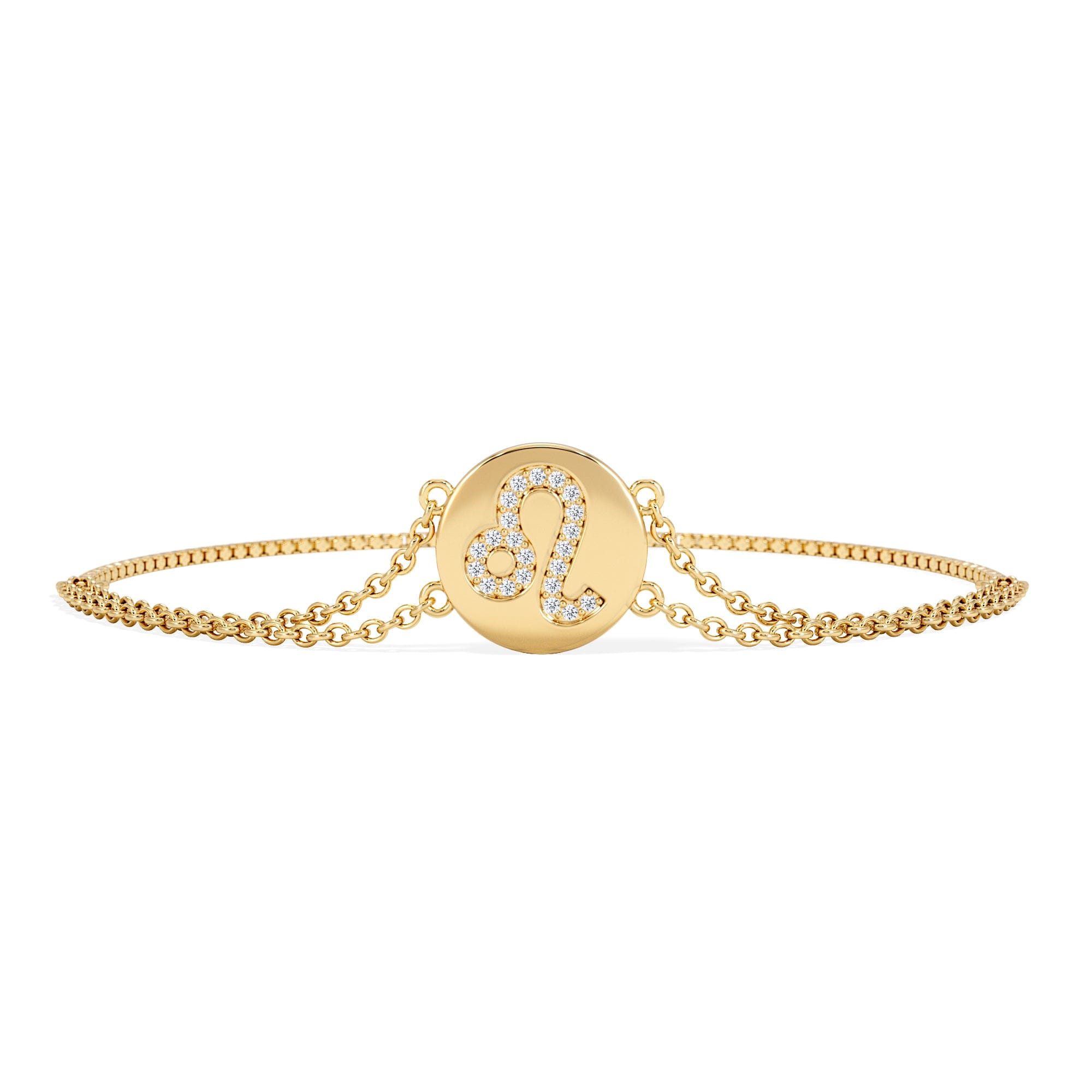 Lab Grown Astrology Leo 0.07ct Lab Grown Diamond Adjustable Medallion Bracelet 18K Gold Vermeil