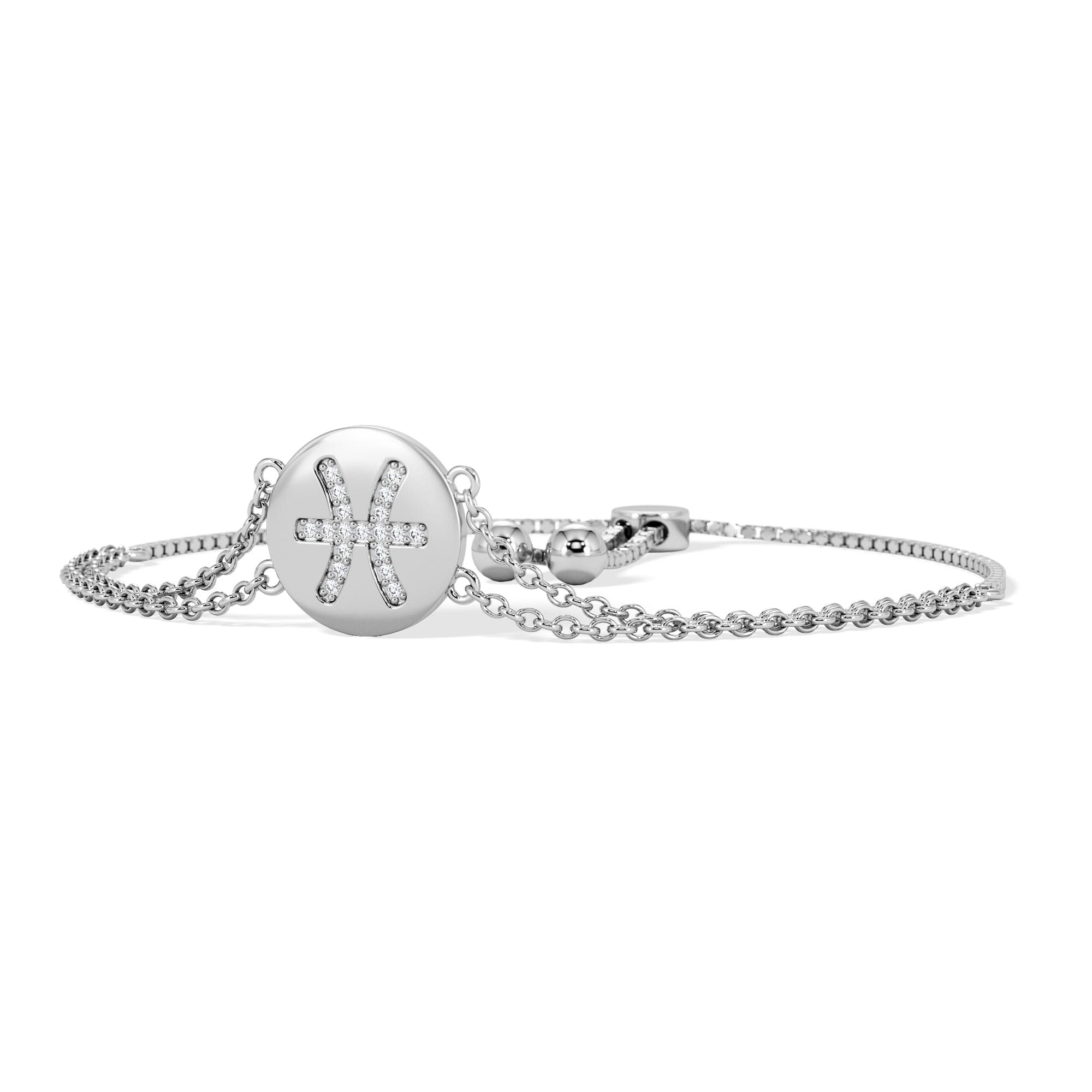 Lab Grown Astrology Pisces 0.07ct Lab Grown Diamond Adjustable Medallion Bracelet Sterling Silver