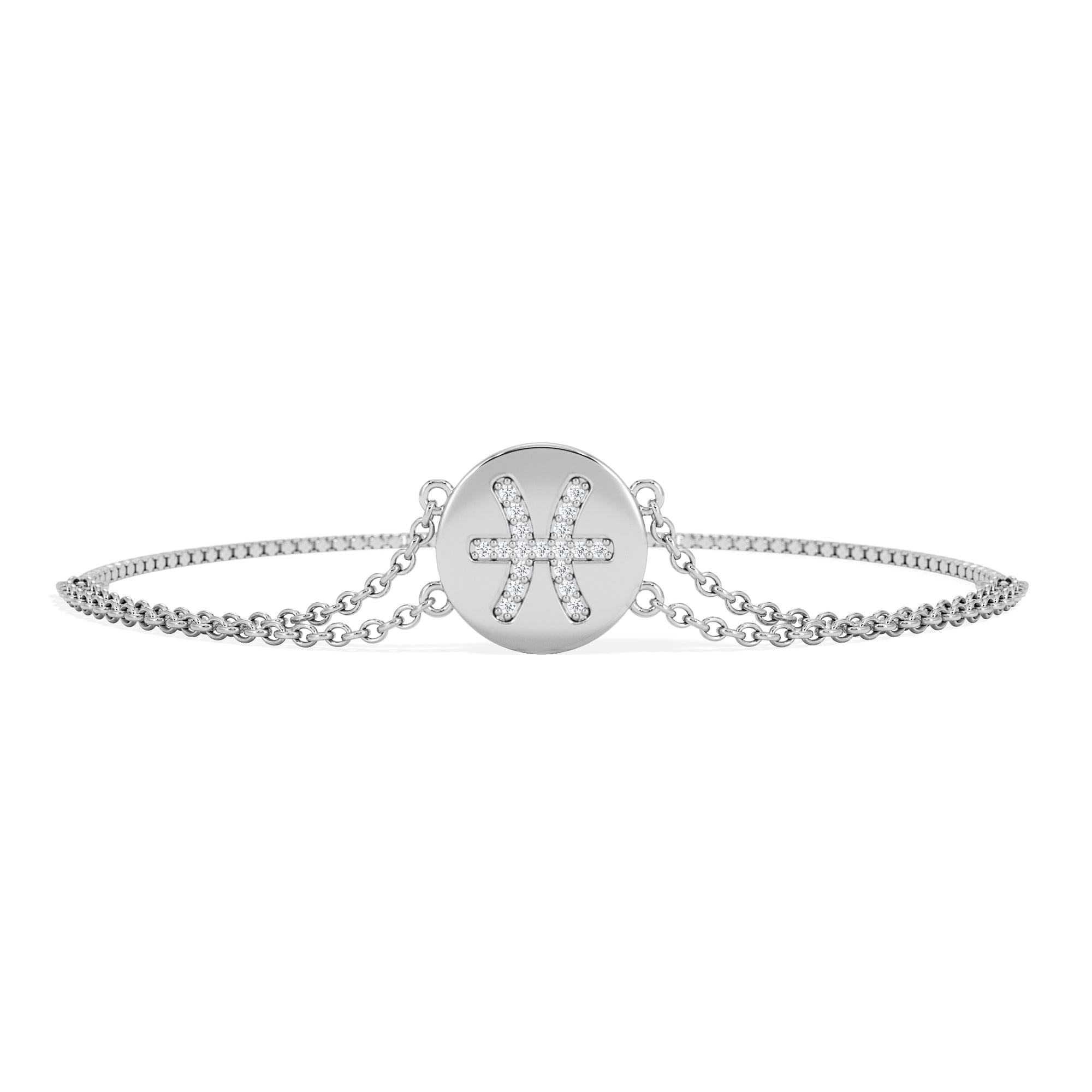 Lab Grown Astrology Pisces 0.07ct Lab Grown Diamond Adjustable Medallion Bracelet Sterling Silver