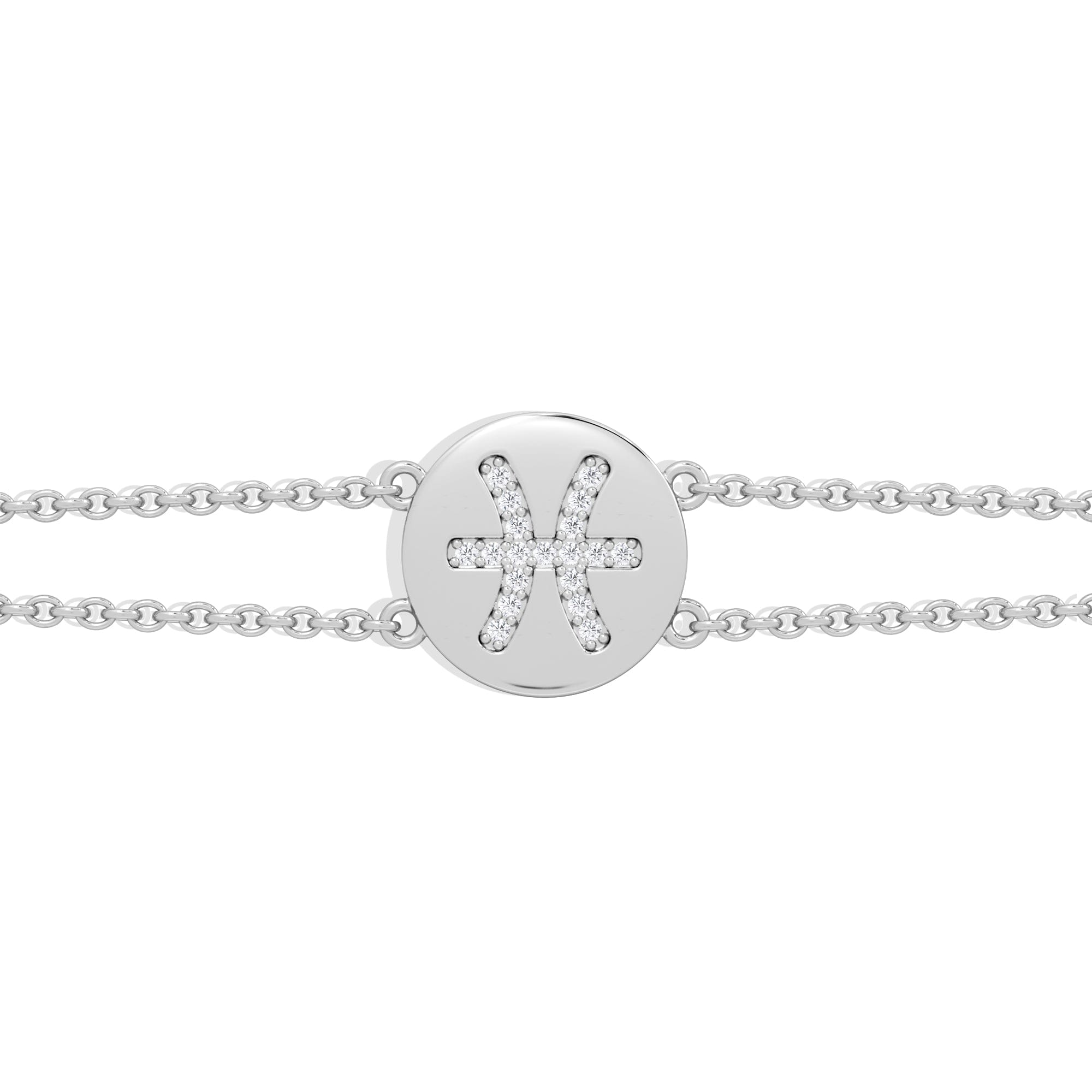 Lab Grown Astrology Pisces 0.07ct Lab Grown Diamond Adjustable Medallion Bracelet Sterling Silver