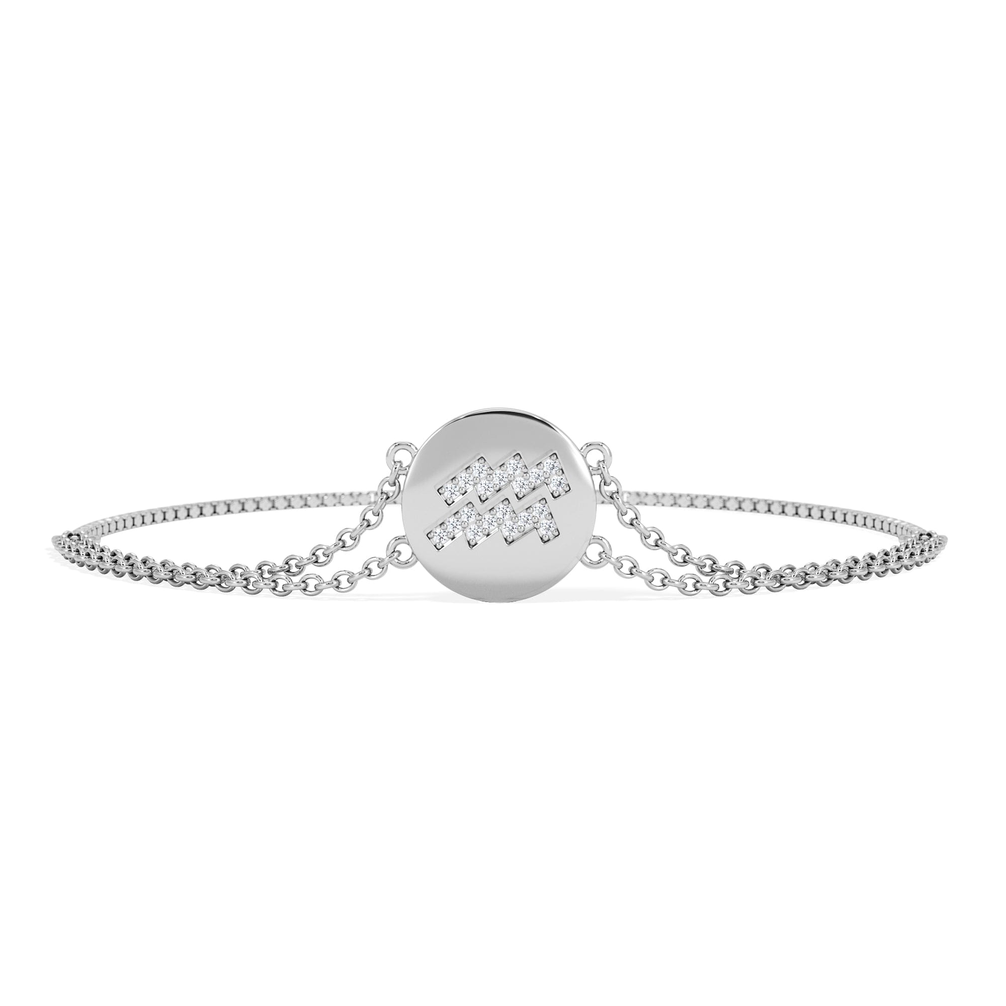 Lab Grown Astrology Aquarius 0.07ct Lab Grown Diamond Adjustable Medallion Bracelet Sterling Silver