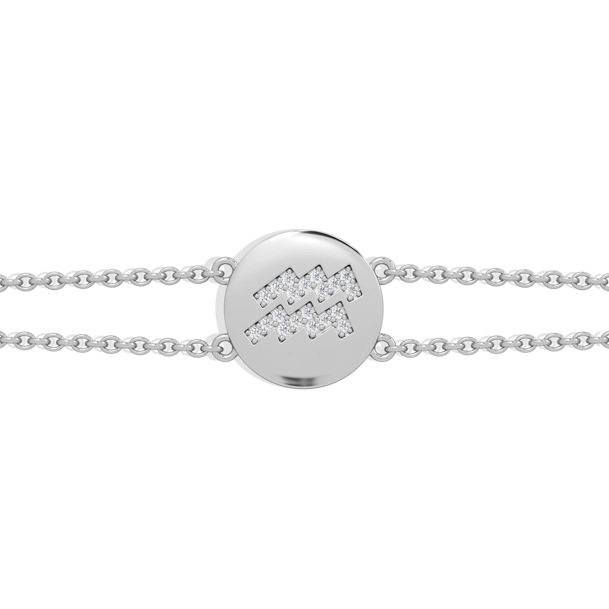 Lab Grown Astrology Aquarius 0.07ct Lab Grown Diamond Adjustable Medallion Bracelet Sterling Silver