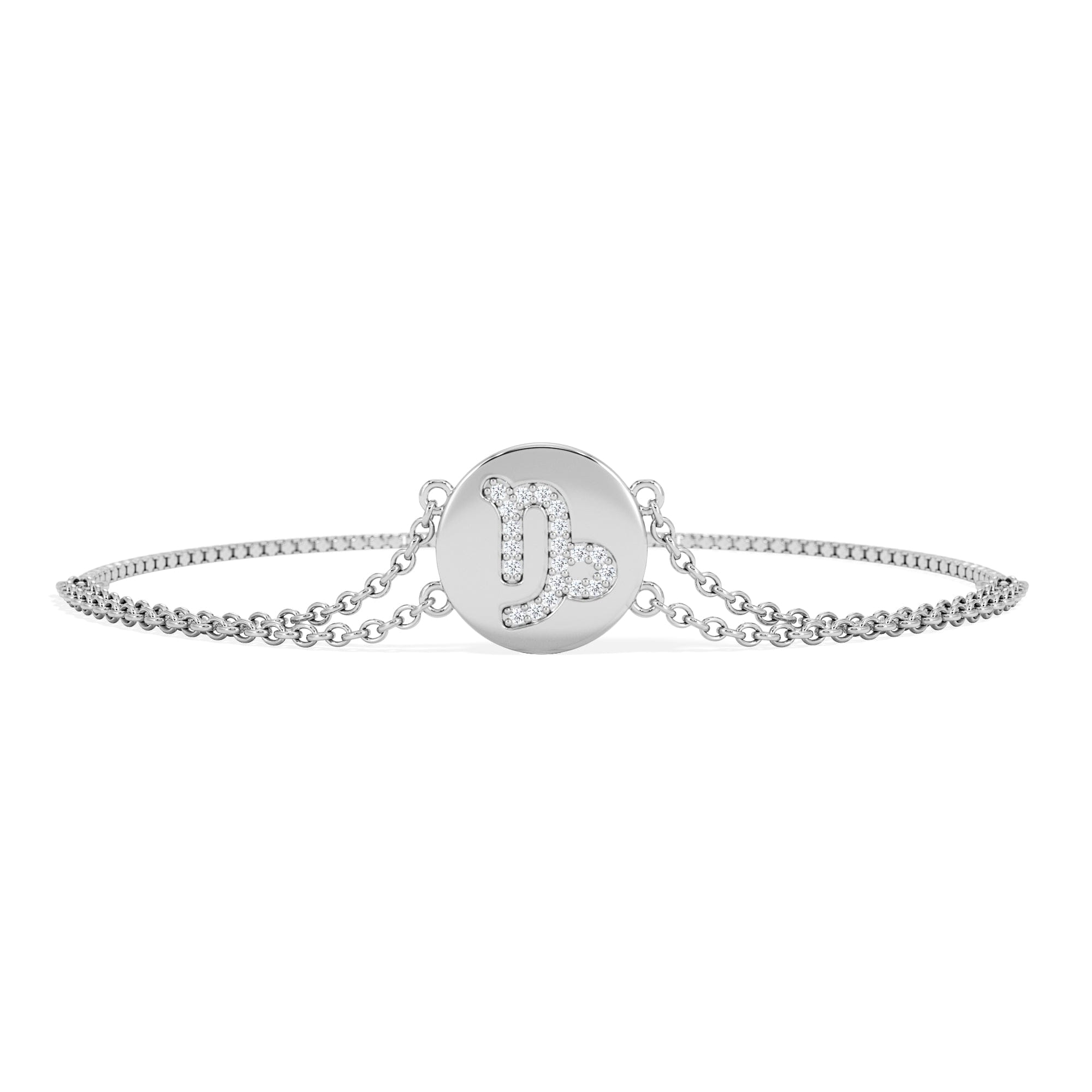 Lab Grown Astrology Capricorn 0.07ct Lab Grown Diamond Adjustable Medallion Bracelet Sterling Silver