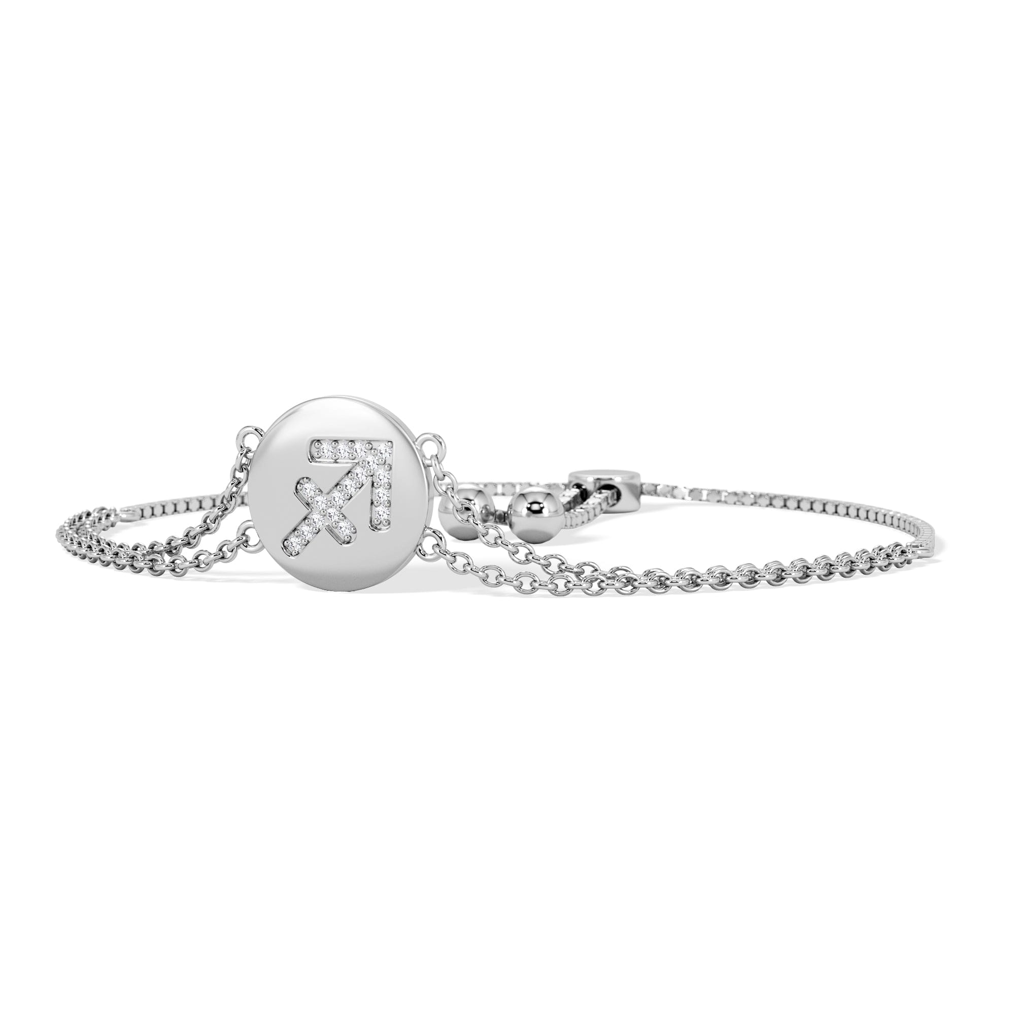 Lab Grown Astrology Sagittarius 0.07ct Lab Grown Diamond Adjustable Medallion Bracelet Sterling Silver