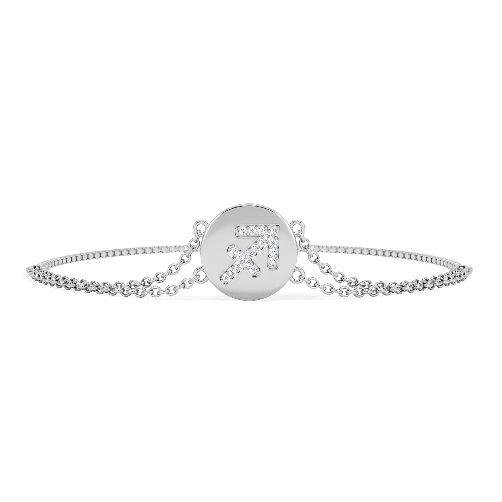 Lab Grown Astrology Sagittarius 0.07ct Lab Grown Diamond Adjustable Medallion Bracelet Sterling Silver