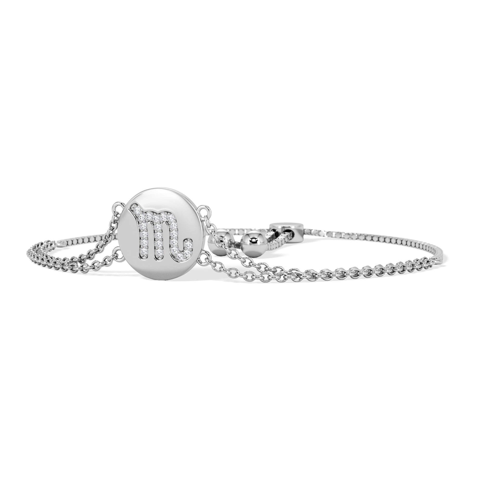 Lab Grown Astrology Scorpio 0.07ct Lab Grown Diamond Adjustable Medallion Bracelet Sterling Silver