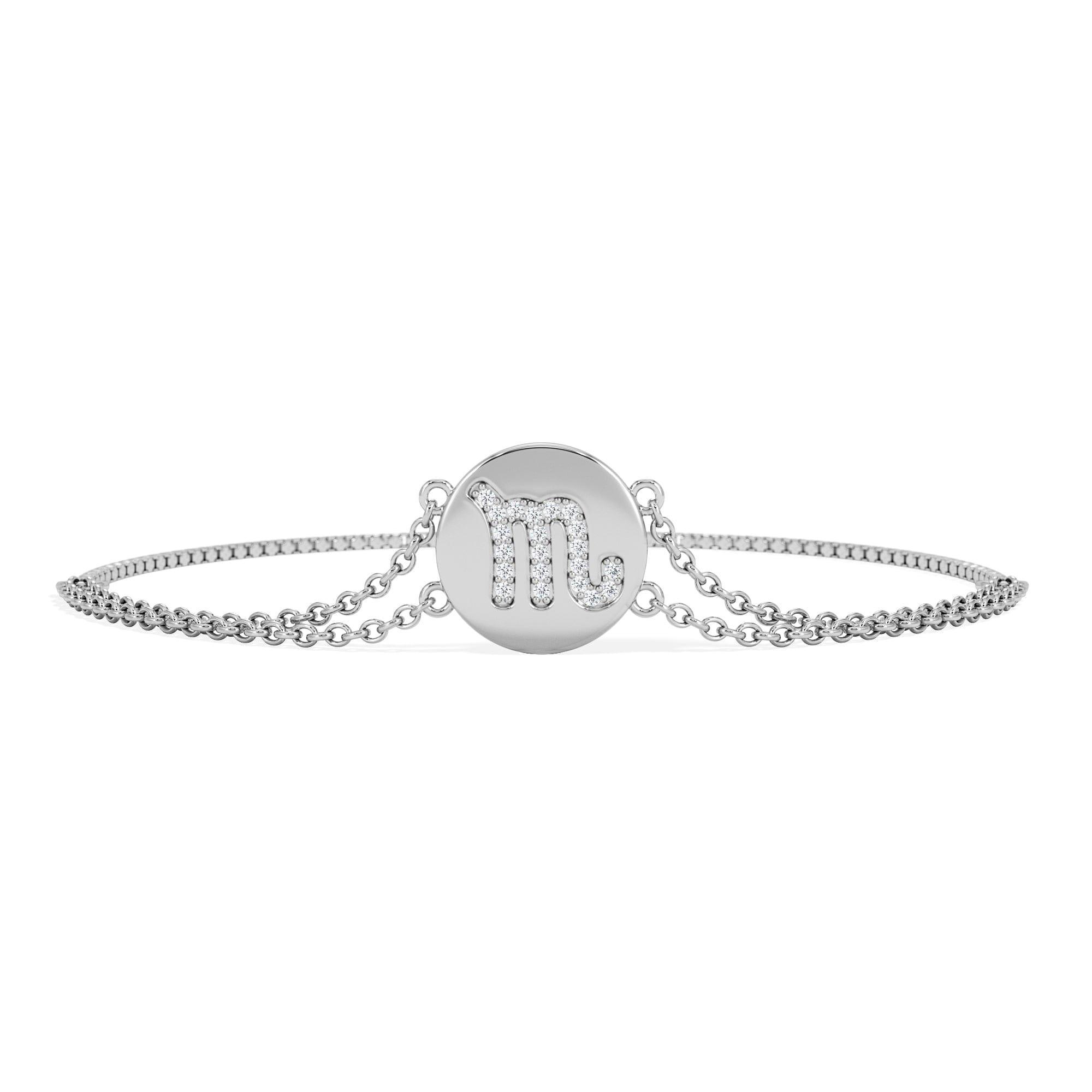 Lab Grown Astrology Scorpio 0.07ct Lab Grown Diamond Adjustable Medallion Bracelet Sterling Silver