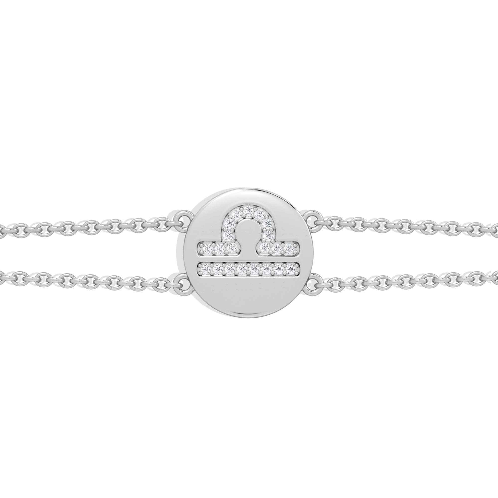 Lab Grown Astrology Libra 0.07ct Lab Grown Diamond Adjustable Medallion Bracelet Sterling Silver