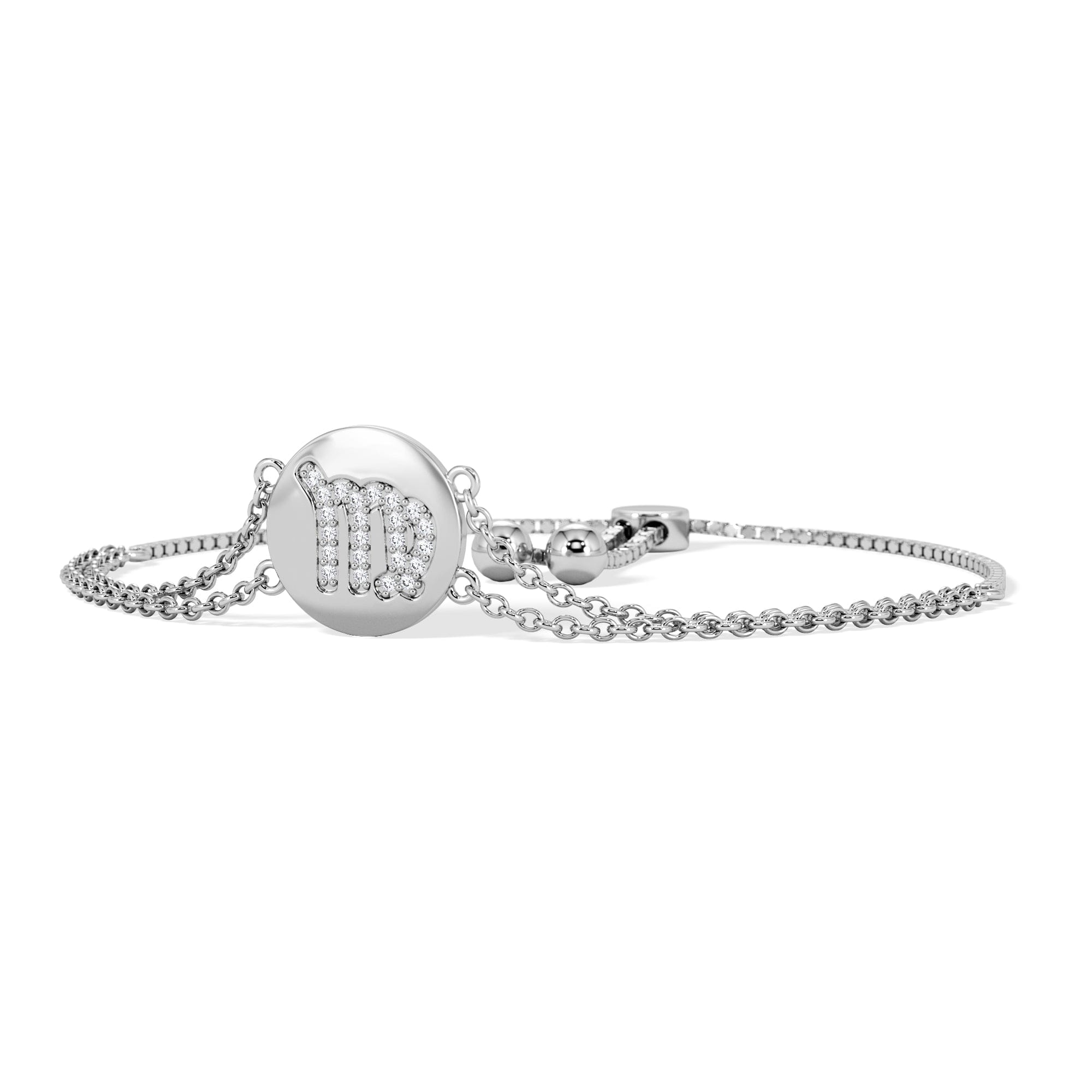 Lab Grown Astrology Virgo 0.07ct Lab Grown Diamond Adjustable Medallion Bracelet Sterling Silver