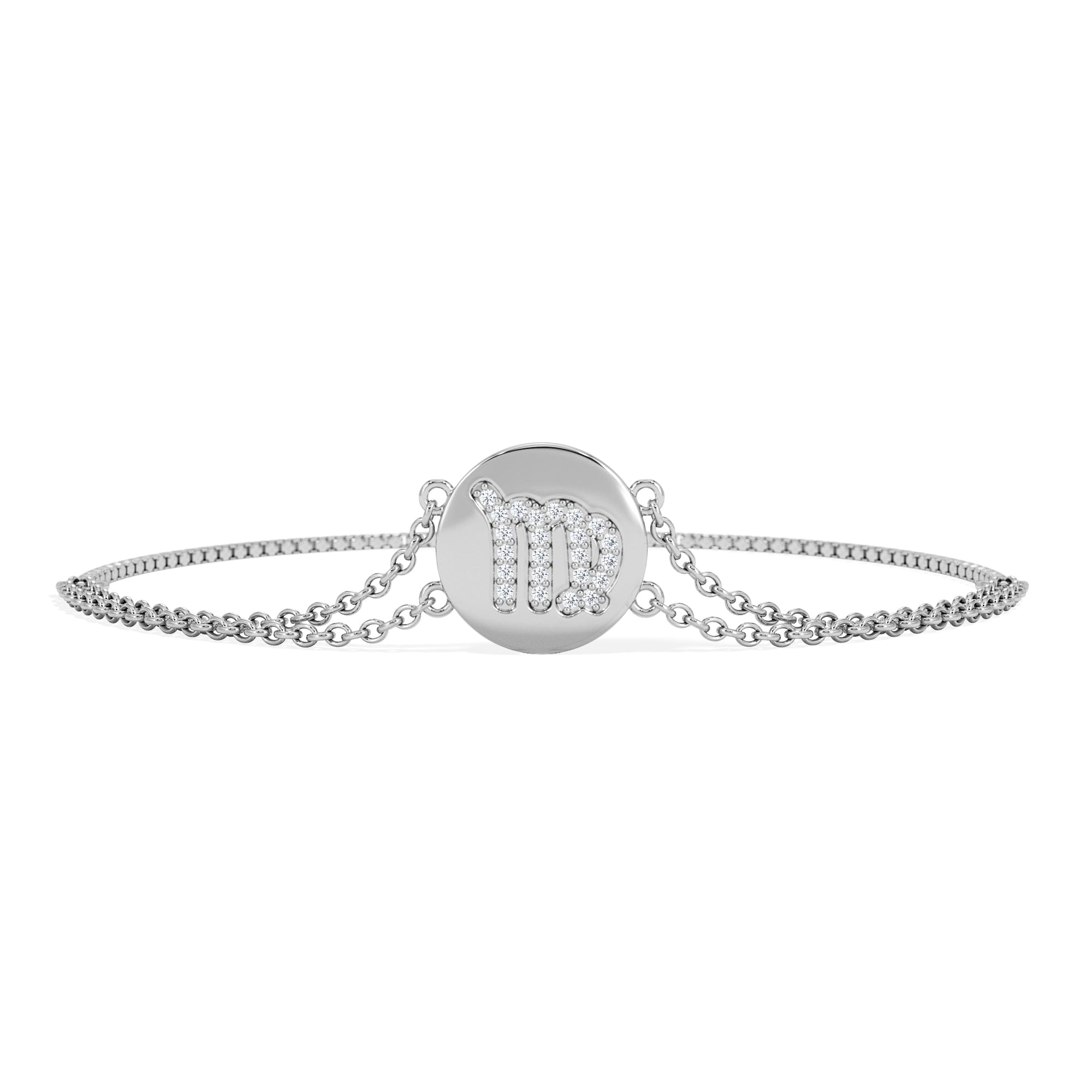 Lab Grown Astrology Virgo 0.07ct Lab Grown Diamond Adjustable Medallion Bracelet Sterling Silver