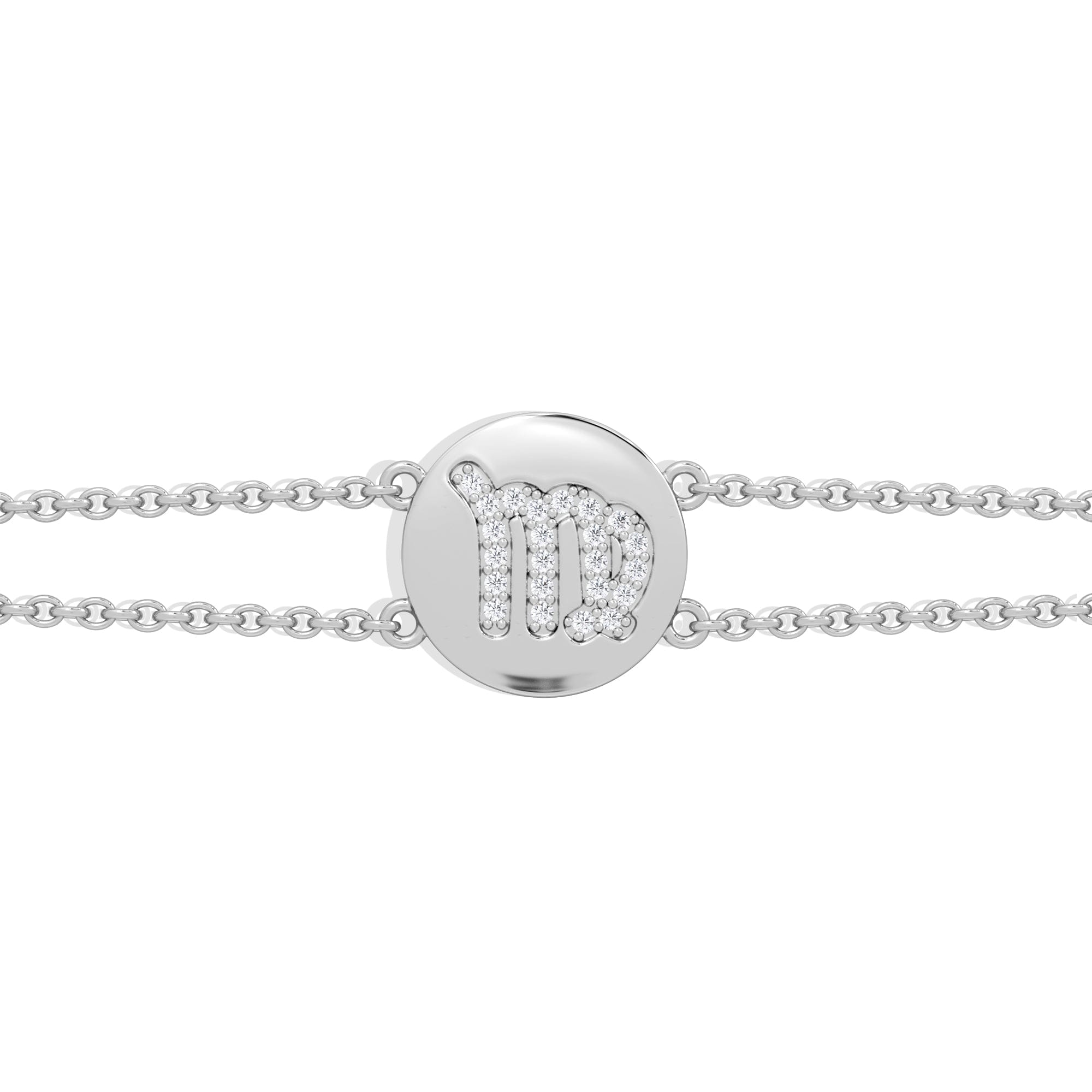 Lab Grown Astrology Virgo 0.07ct Lab Grown Diamond Adjustable Medallion Bracelet Sterling Silver