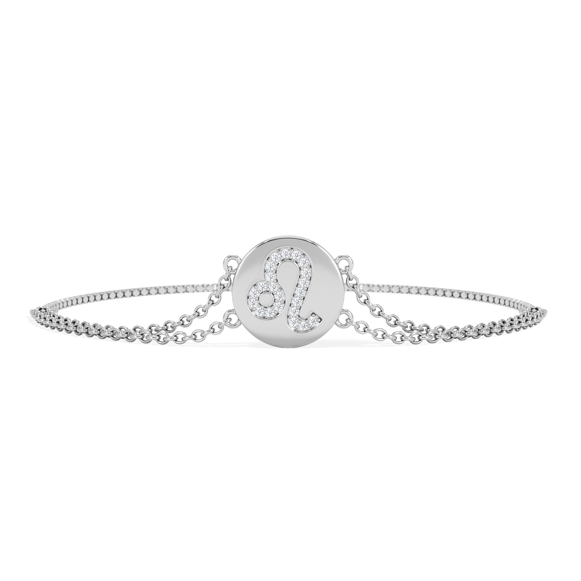 Lab Grown Astrology Leo 0.07ct Lab Grown Diamond Adjustable Medallion Bracelet Sterling Silver