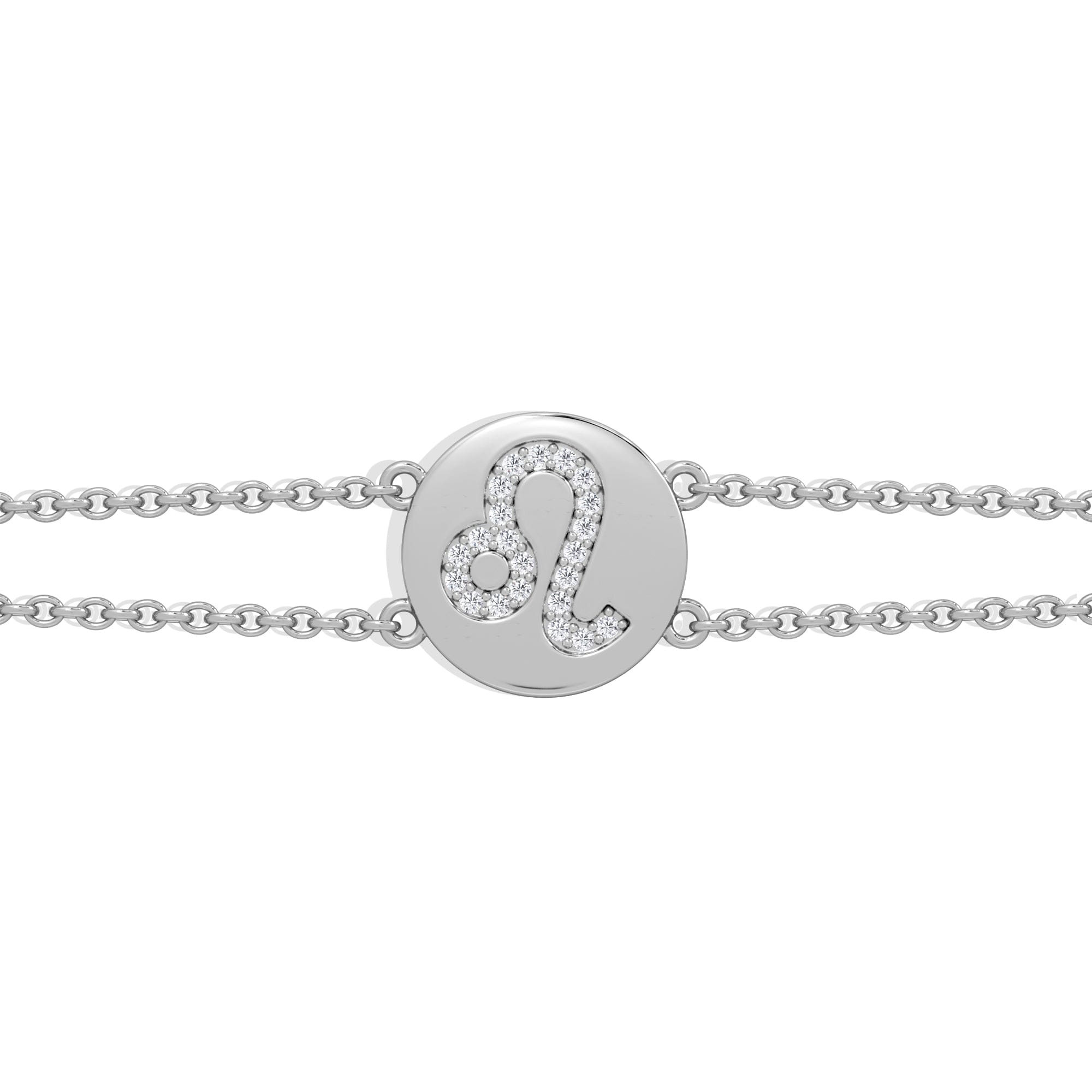 Lab Grown Astrology Leo 0.07ct Lab Grown Diamond Adjustable Medallion Bracelet Sterling Silver