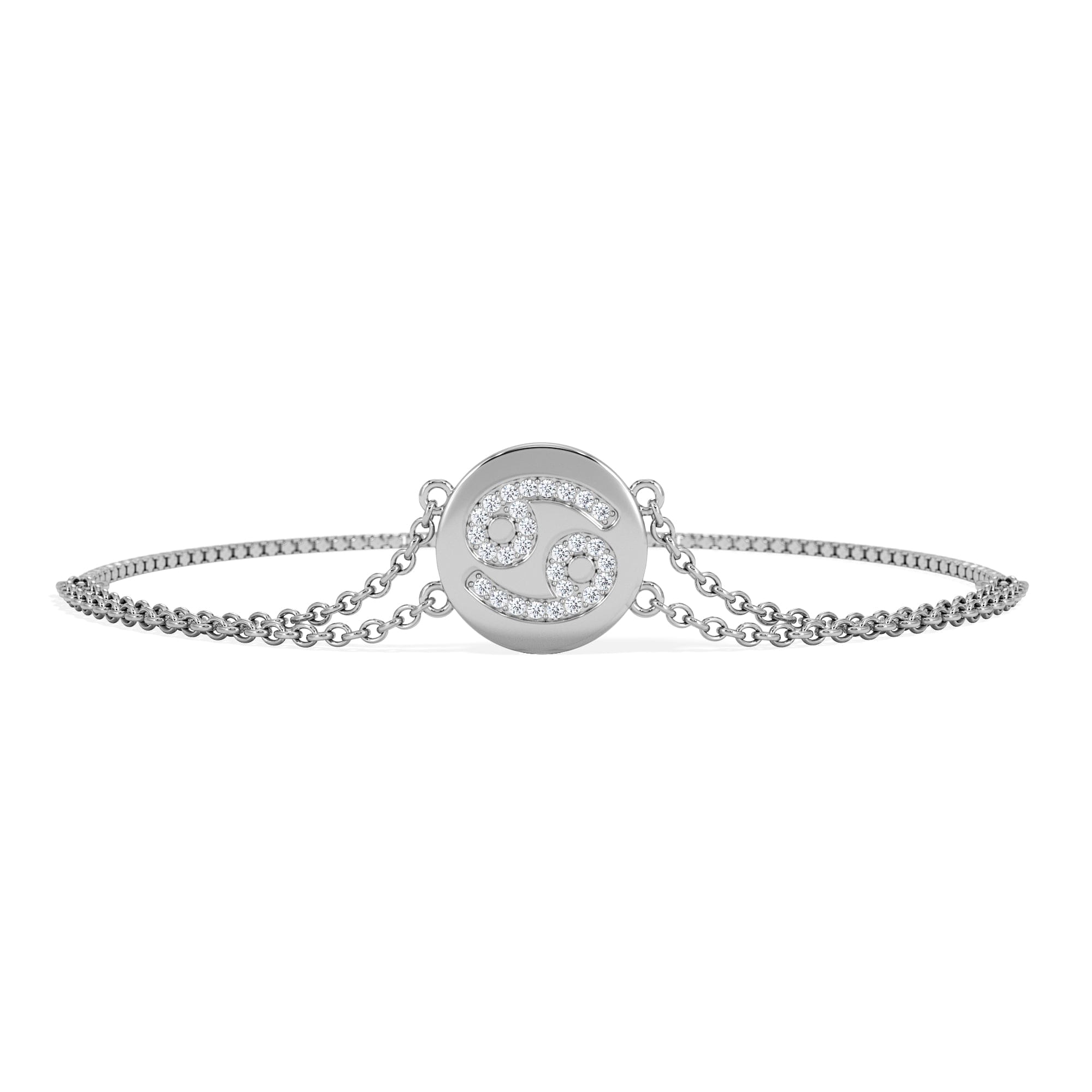Lab Grown Astrology Cancer 0.07ct Lab Grown Diamond Adjustable Medallion Bracelet Sterling Silver