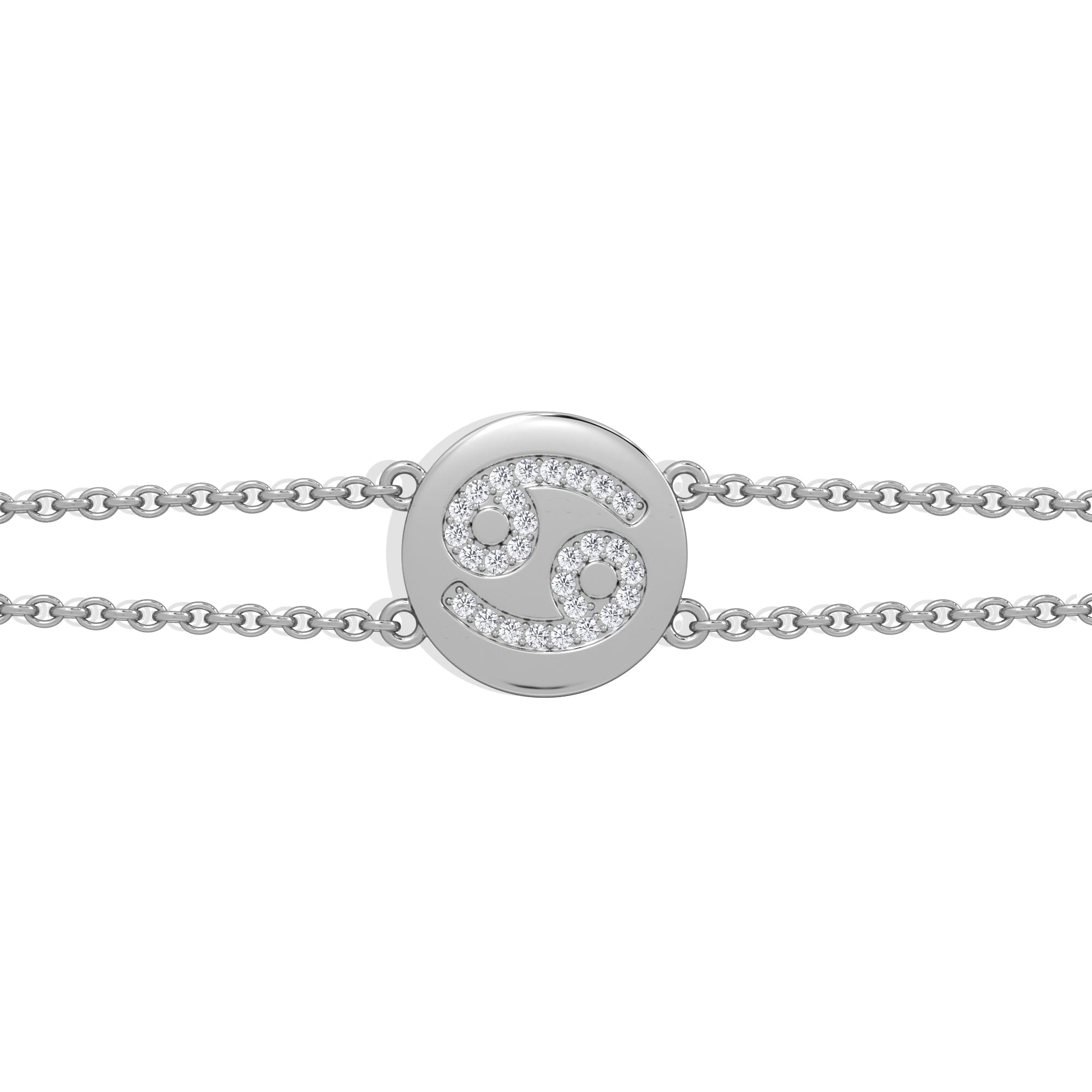 Lab Grown Astrology Cancer 0.07ct Lab Grown Diamond Adjustable Medallion Bracelet Sterling Silver